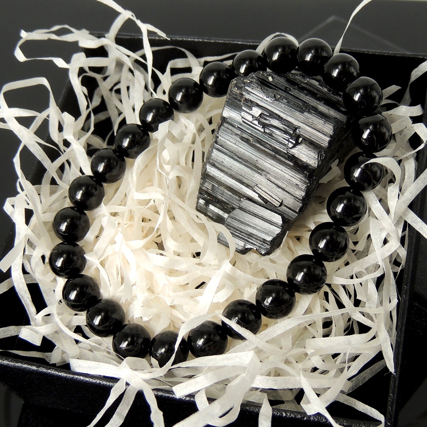 Premium Black Tourmaline Bracelet And Raw Stone Set | Root Chakra Healing Crystal Jewelry | Negativity Protection Meditation Gift