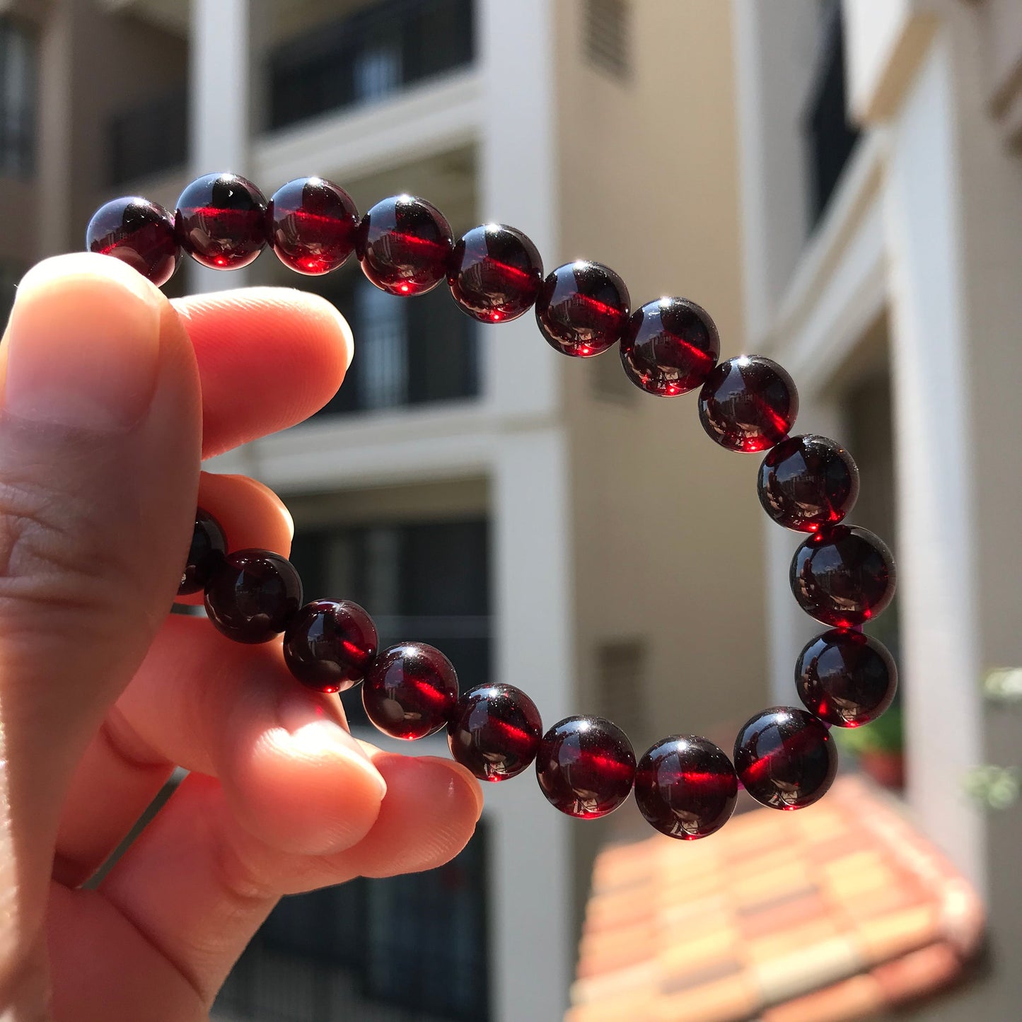 Healing Red Garnet Crystal Bracelet For Root Chakra | 8Mm Beaded Elastic Jewelry | Protection & Balance