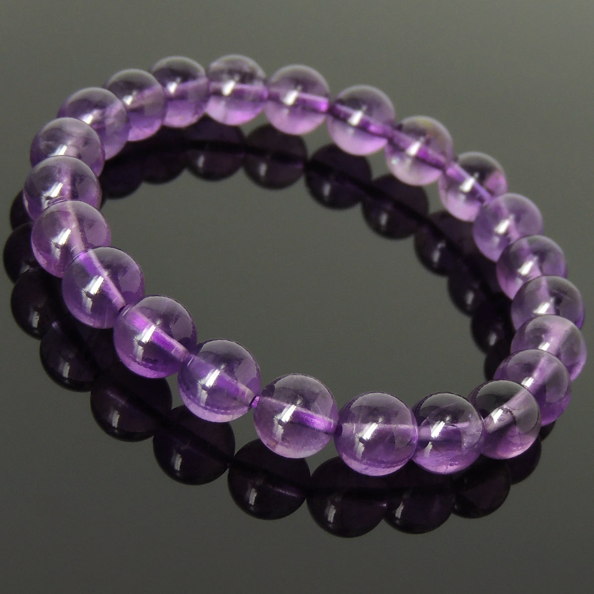 8Mm Natural Amethyst Healing Crystal Bracelet From Brazil | Crown Third Eye Chakra Reiki Healing | Uplift Brainwork