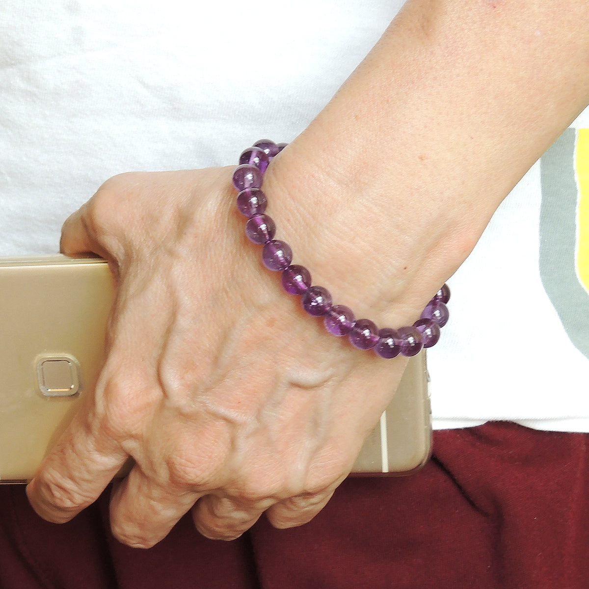 8Mm Natural Amethyst Healing Crystal Bracelet From Brazil | Crown Third Eye Chakra Reiki Healing | Uplift Brainwork