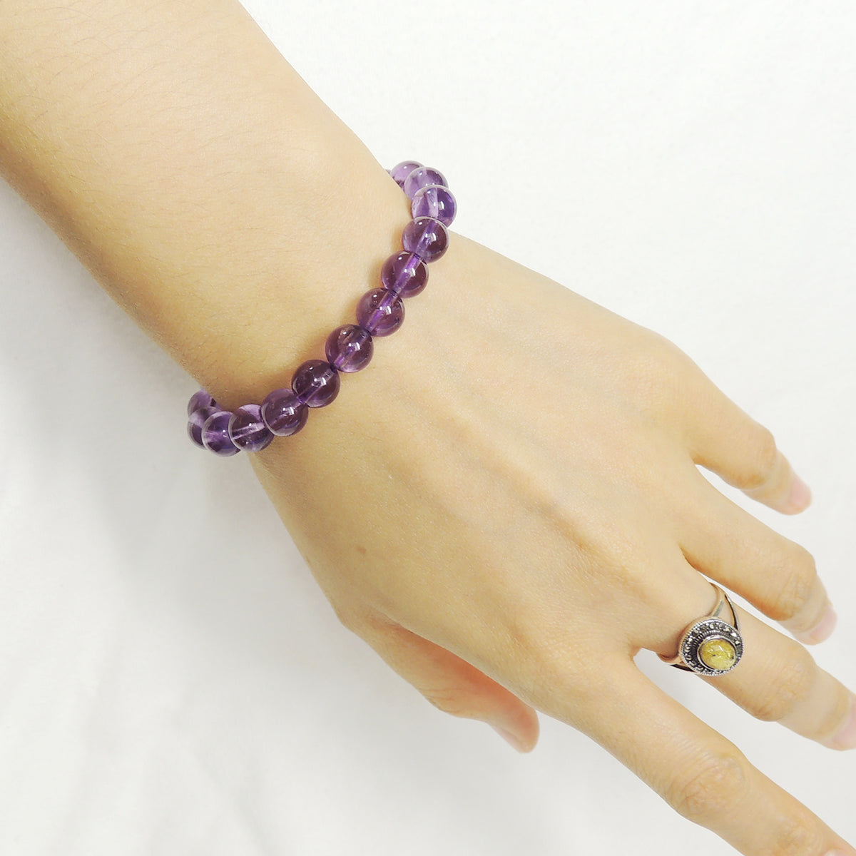 8Mm Natural Amethyst Healing Crystal Bracelet From Brazil | Crown Third Eye Chakra Reiki Healing | Uplift Brainwork