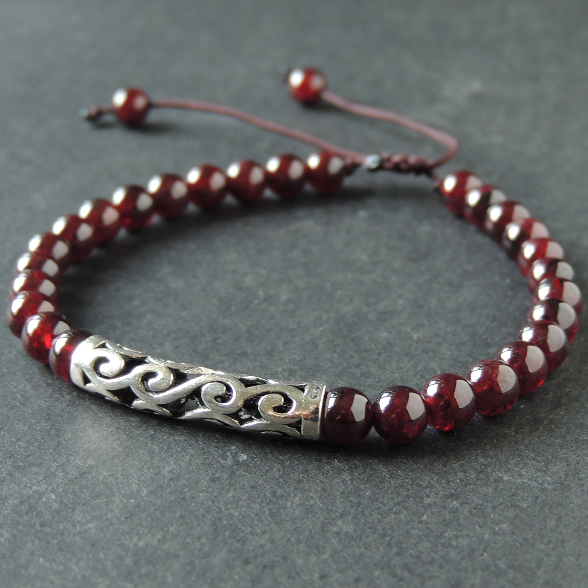 Handmade Lucky Red Garnet Bracelet With Sterling Silver Charm – Protection & Positivity Jewelry For Base Chakra