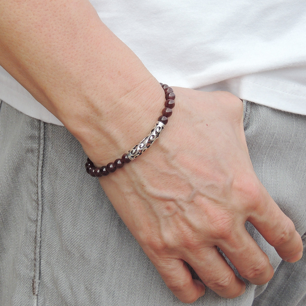 Handmade Lucky Red Garnet Bracelet With Sterling Silver Charm – Protection & Positivity Jewelry For Base Chakra