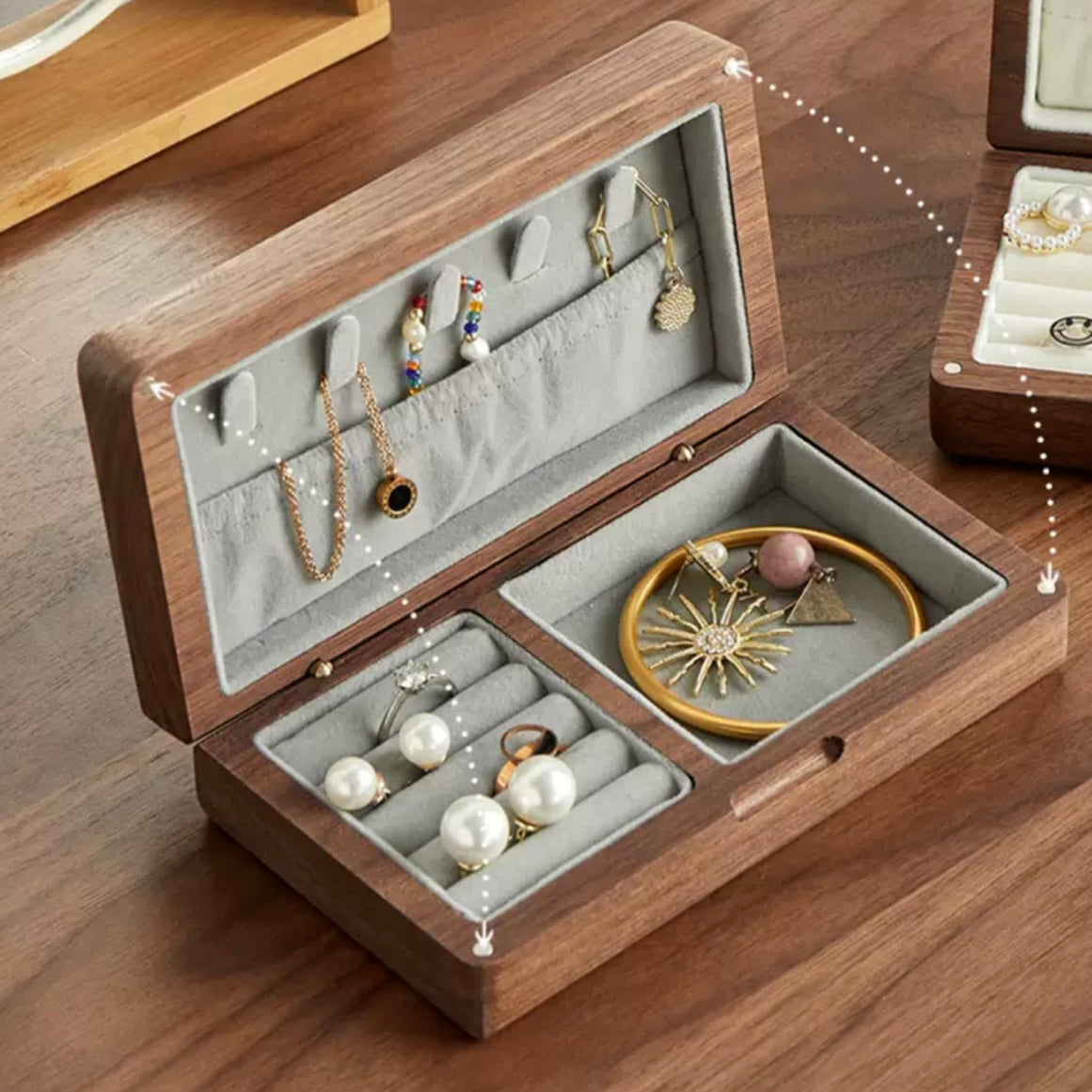 Handmade Natural Walnut Wood Jewelry Box For Bracelets Necklaces Rings Home Decors