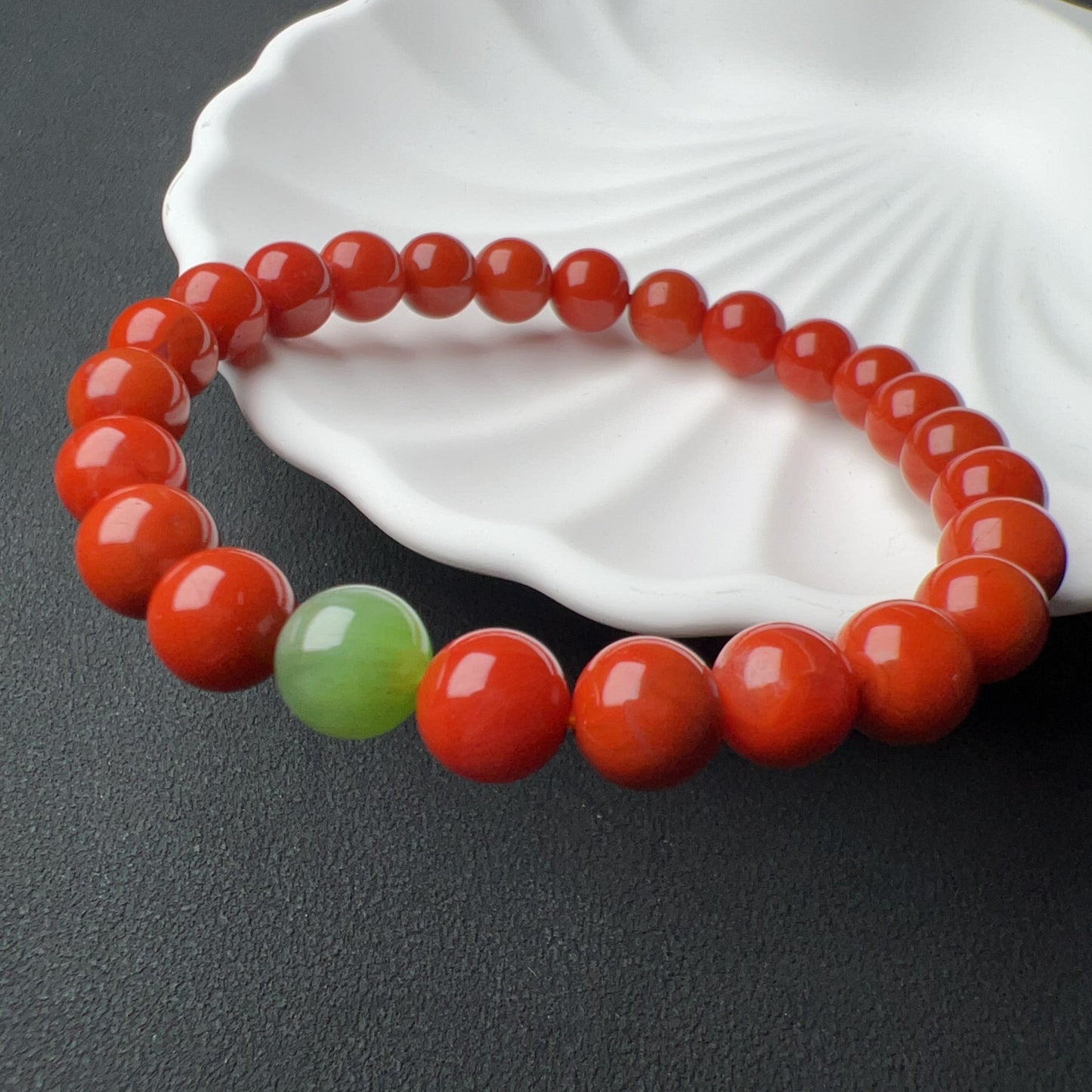 Handmade Nanhong Agate & Green Nephrite Bracelet | Natural Root Chakra Healing Jewelry For Love & Balance