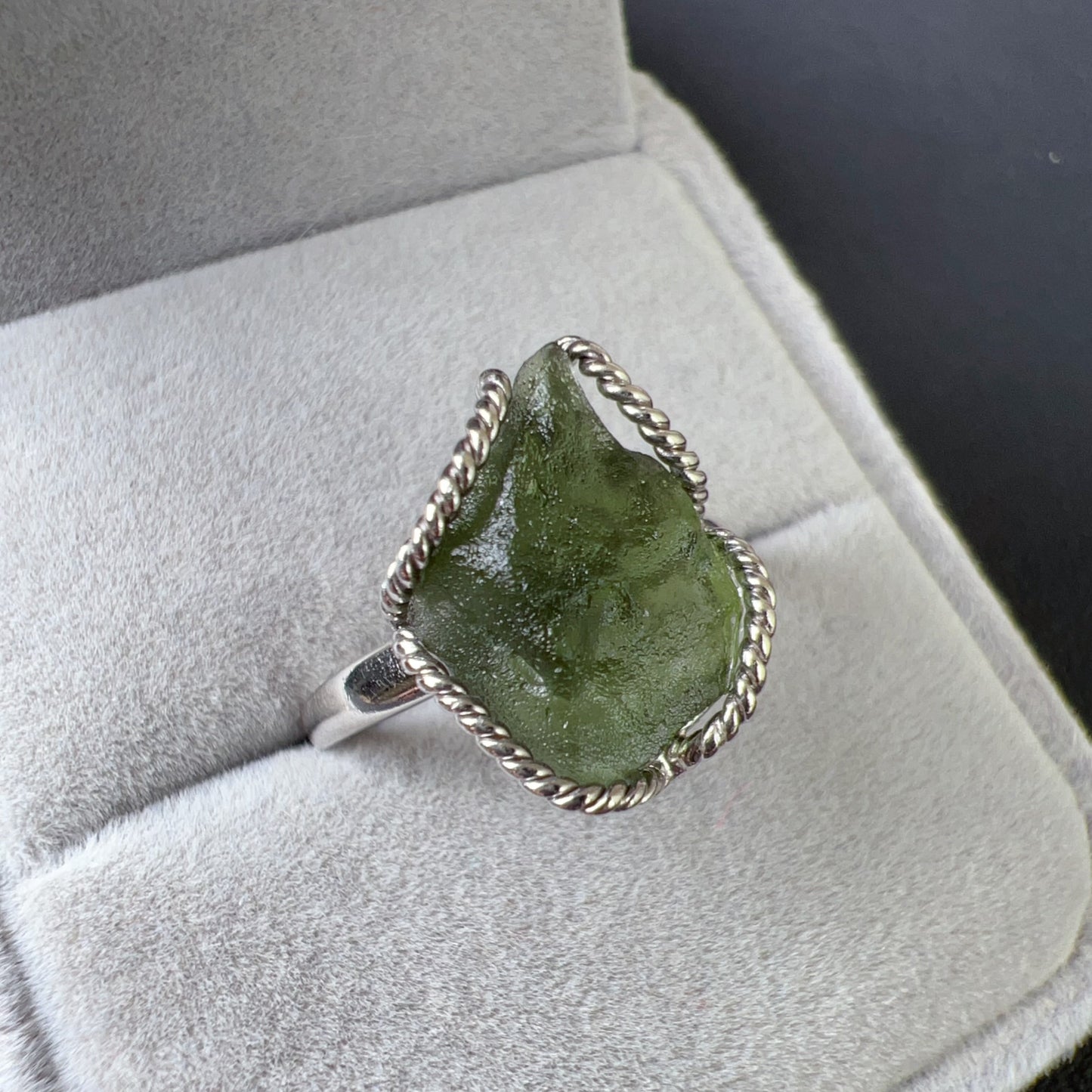 Best Green Color Genuine Moldavite Raw Stone Ring Handmade With 925 Sterling Silver Wrapping | Rare High-Frequency Healing Stone