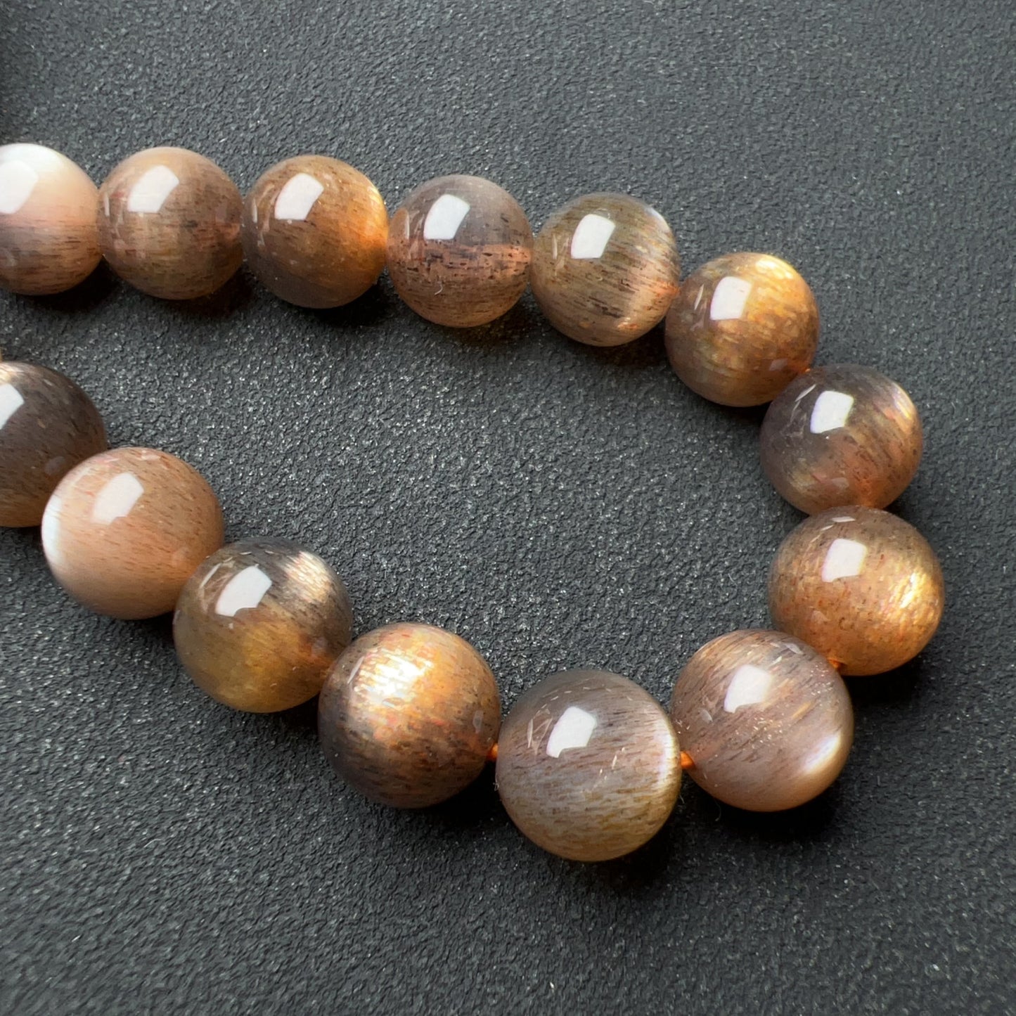 9.5Mm High-Quality Golden Black Skeleton With Sunstone Inclusion Crystal Bracelet | Handmade Root And Sacral Chakra Healing Crystal Jewelry