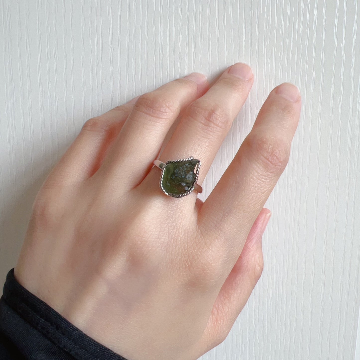 Best Green Color Genuine Moldavite Raw Stone Ring Handmade With 925 Sterling Silver Wrapping | Rare High-Frequency Healing Stone