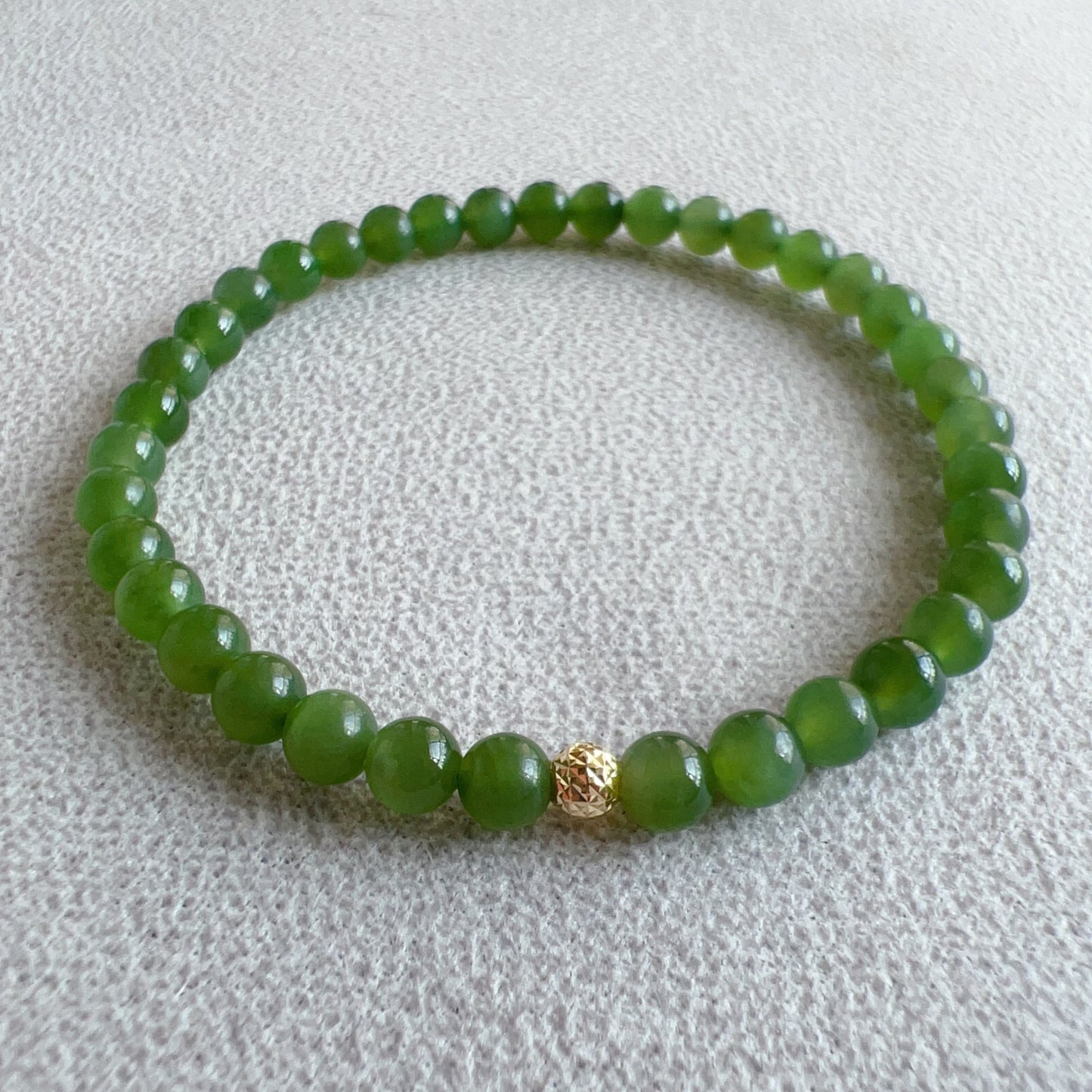 Green Nephrite Jade Bracelet With 18K Yellow Gold Faceted Bead | Natural Heart Chakra Healing Jewelry