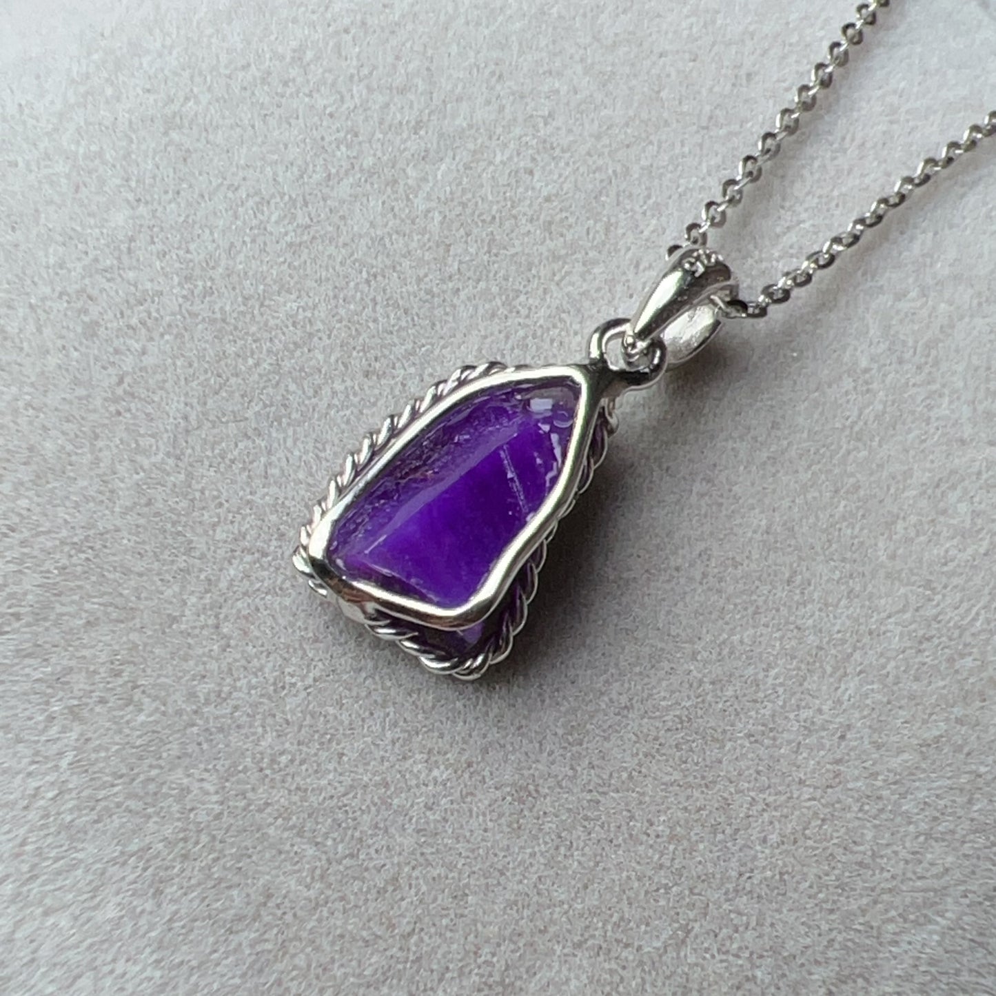 Natural Royal Purple Sugilite Raw Stone Pendant With Sterling Silver Wrap | Body Detox Remove Negativity