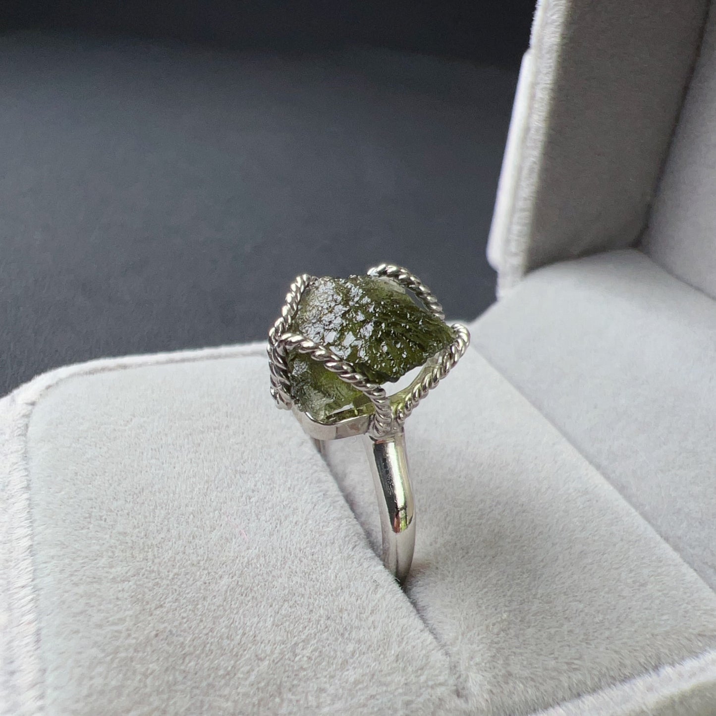 Genuine Moldavite Raw Stone Ring 925 Sterling Silver Wrapping | Rare High-Frequency Healing Stone