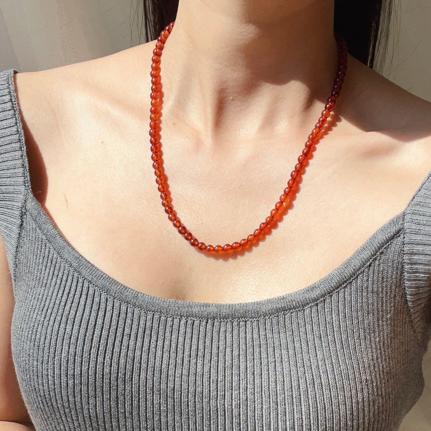 Handcrafted Spessartine Garnet Beaded Necklace | Natural Gemstone Jewelry With 925 Sterling Silver Screw Lock | Unique Artisan Design