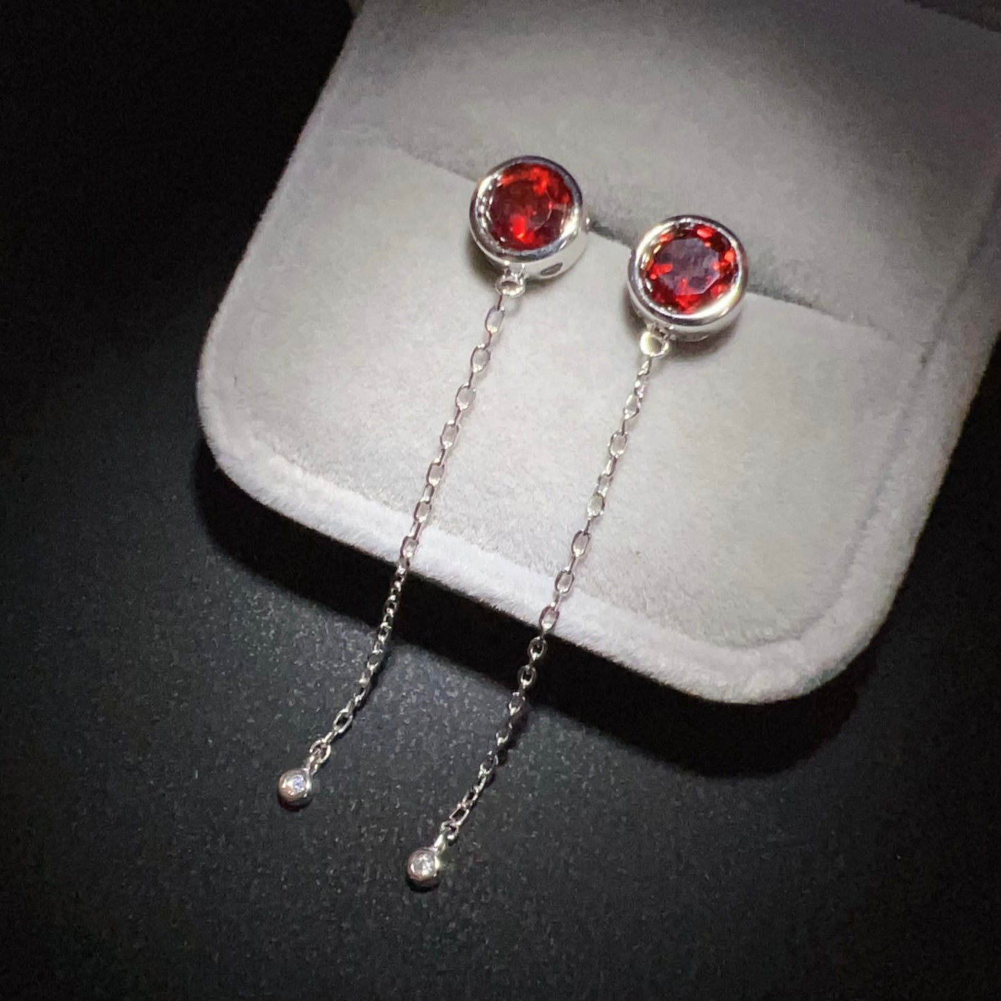 Natural Top-Grade Round Cut Garnet Earring Drops Handmade With 925 Sterling Silver & Cz Stones | One Of A Kind Fashion Jewelry