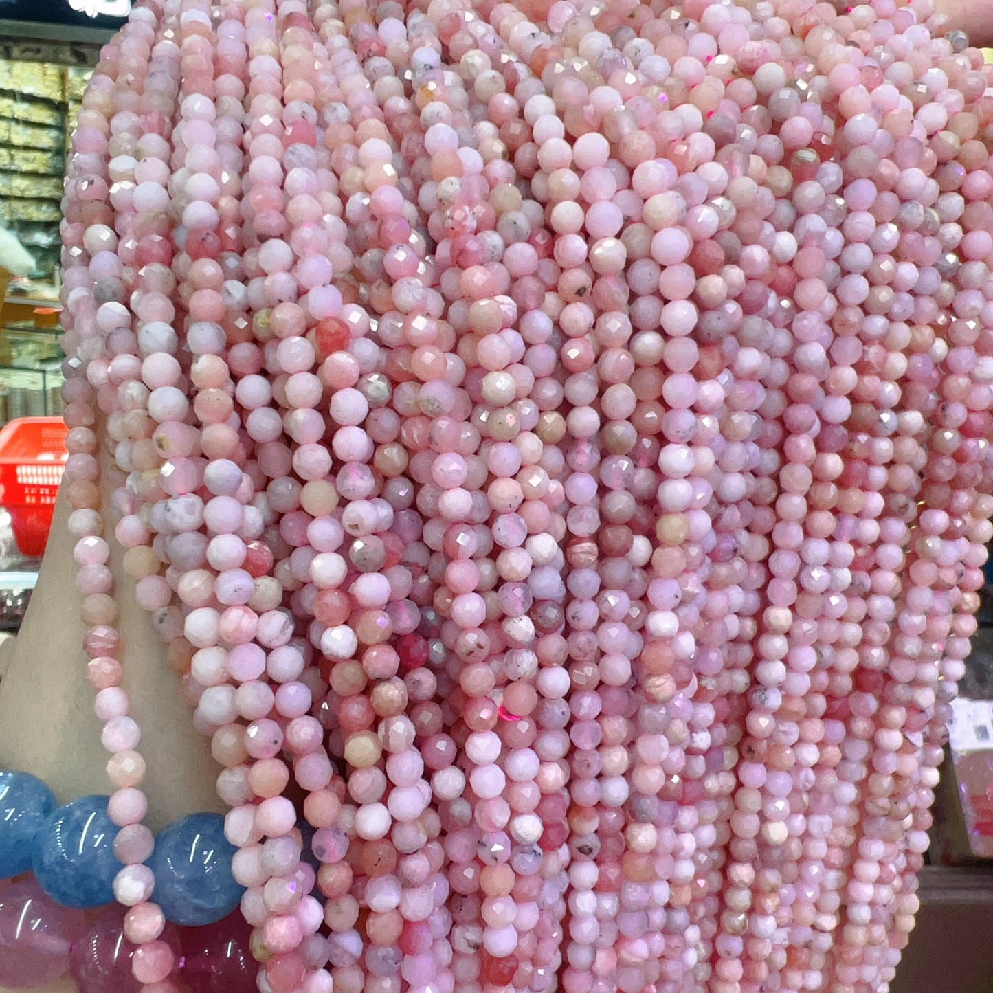 4Mm Natural Faceted Pink Opal Round Bead Strands For Diy Jewelry Project