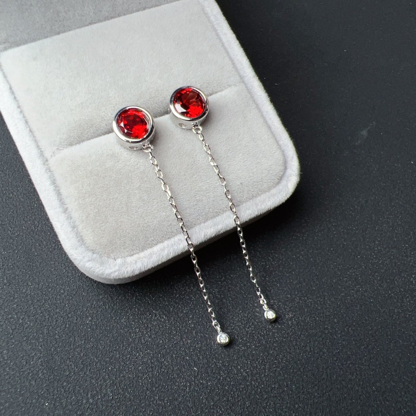 Natural Top-Grade Round Cut Garnet Earring Drops Handmade With 925 Sterling Silver & Cz Stones | One Of A Kind Fashion Jewelry