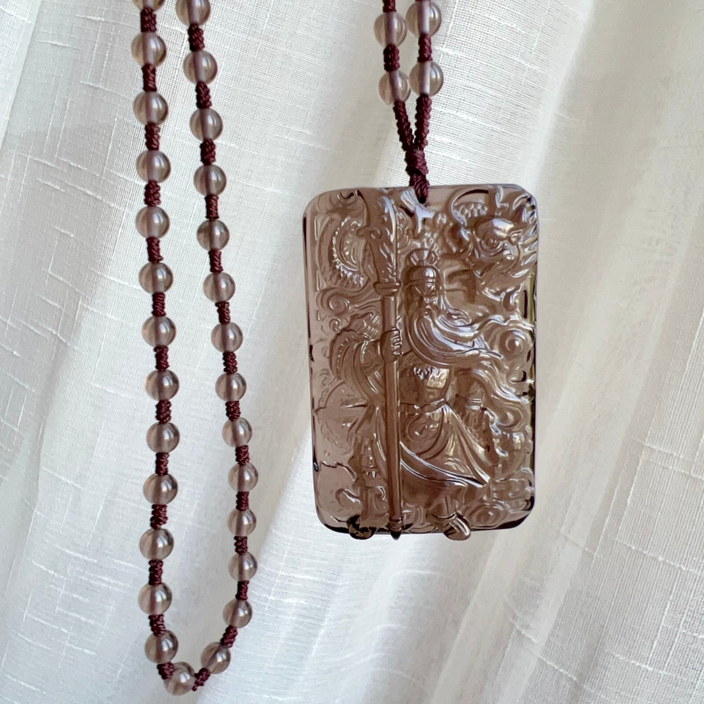Top Grade Ice Obsidian Guan Yu Pendant With 5.5Mm Beaded Necklace | Grounding Protection Jewelry