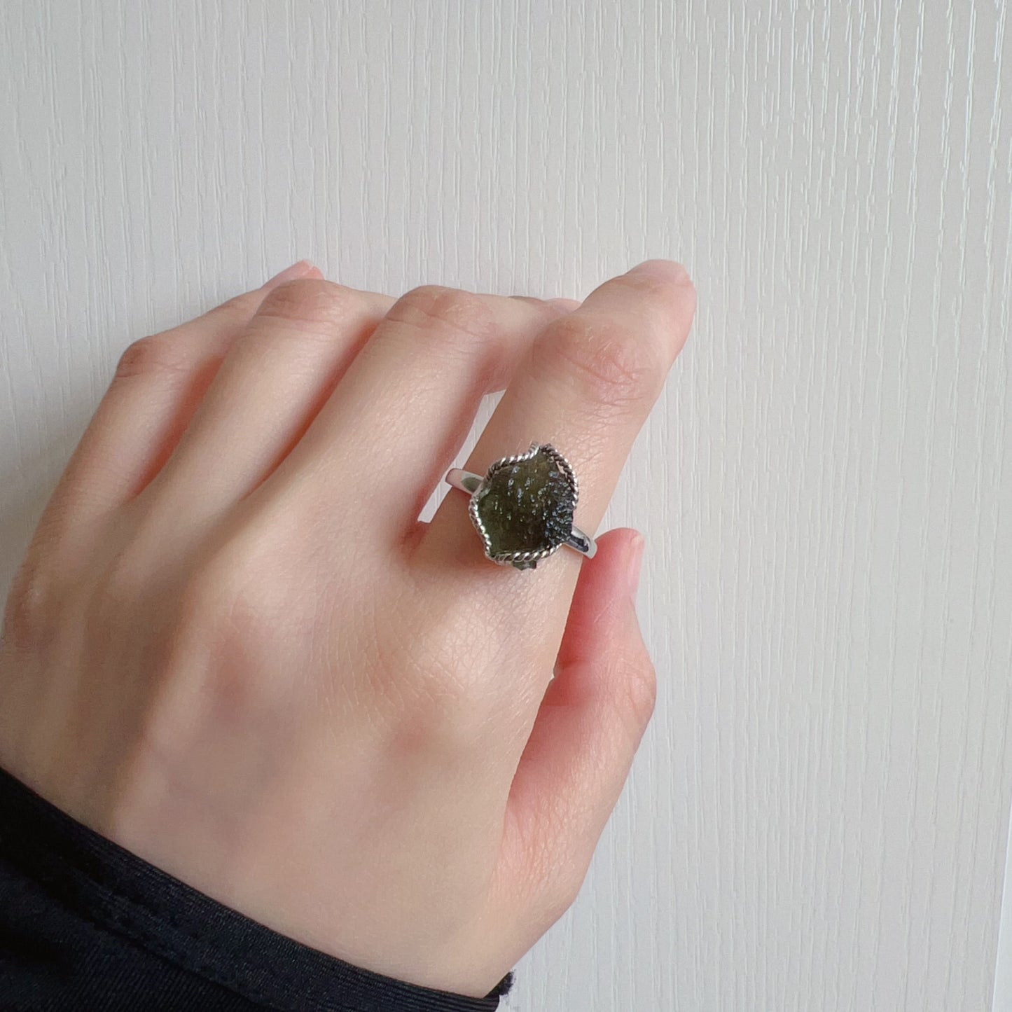 Genuine Moldavite Raw Stone Ring 925 Sterling Silver Wrapping | Rare High-Frequency Healing Stone
