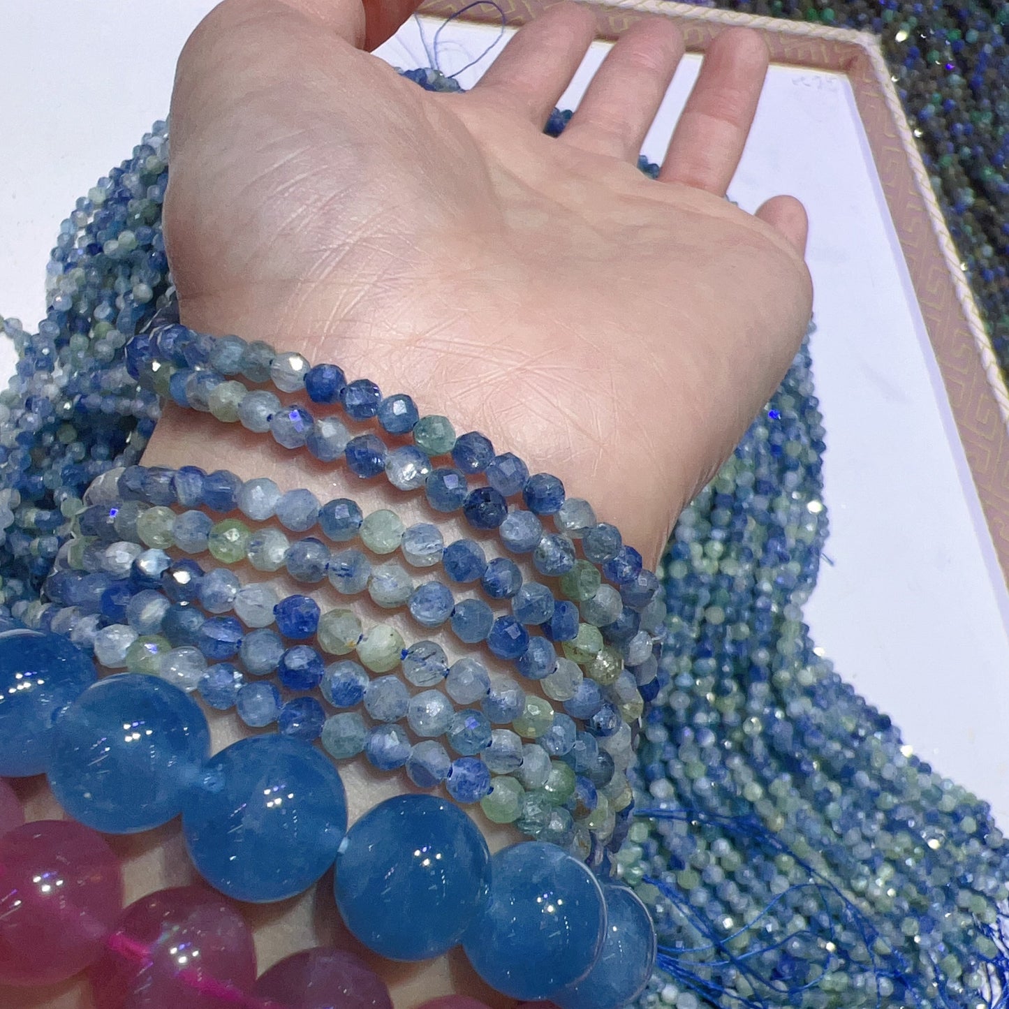 4Mm Natural Faceted Kyanite Round Bead Strands For Diy Jewelry Project