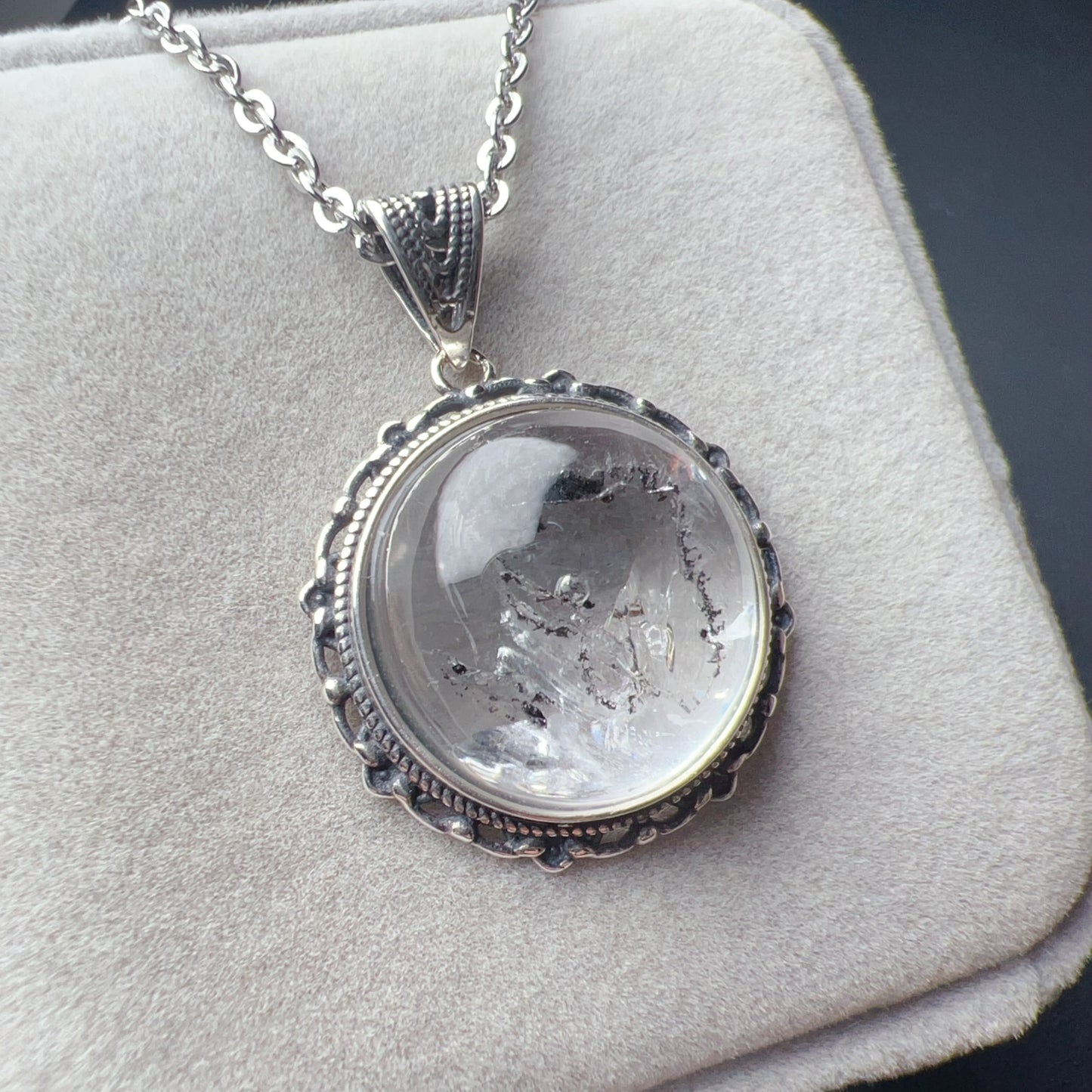 Good Clarity Water Enhydro Quartz Crystal Pendant Necklace Handmade With 925 Sterling Silver