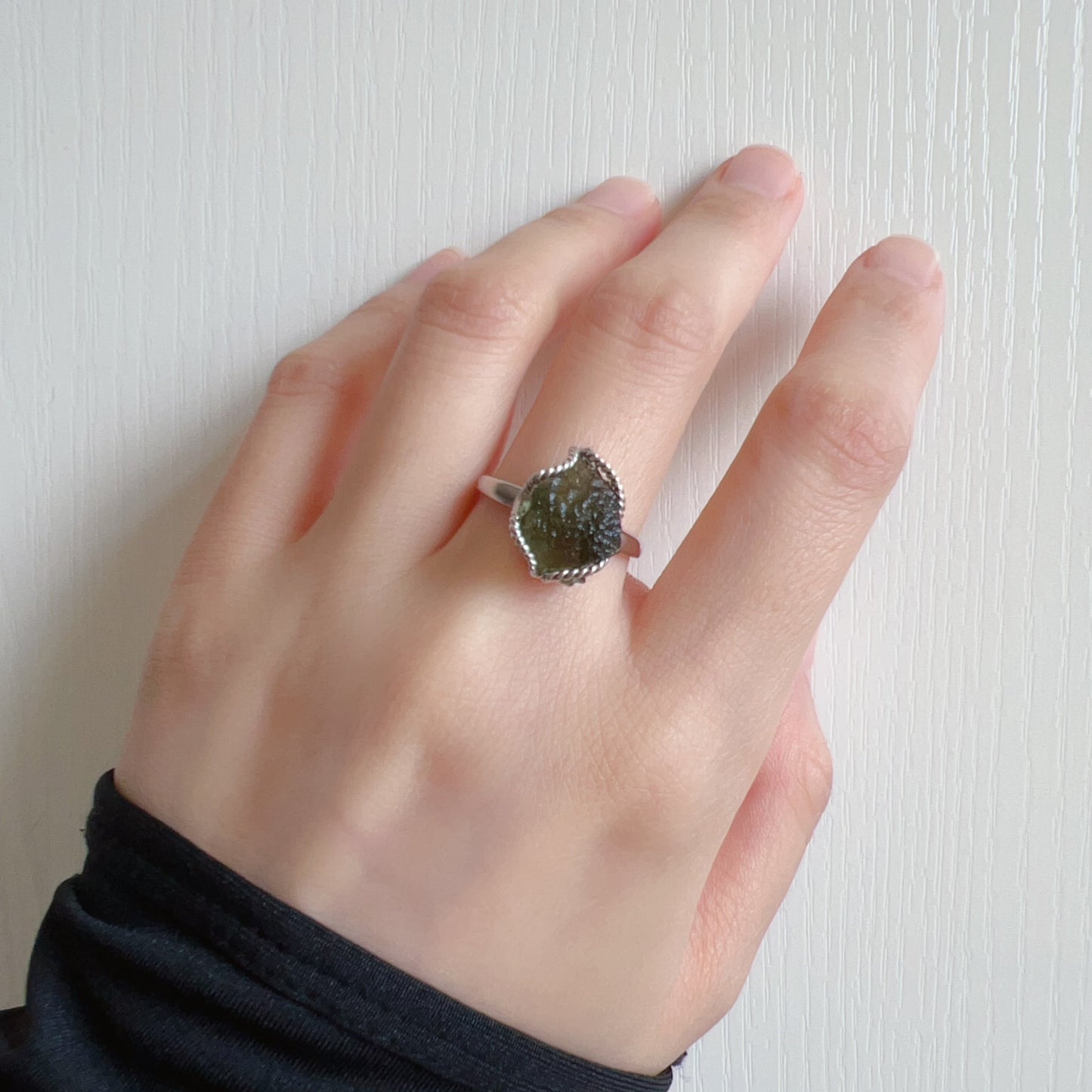 Genuine Moldavite Raw Stone Ring 925 Sterling Silver Wrapping | Rare High-Frequency Healing Stone