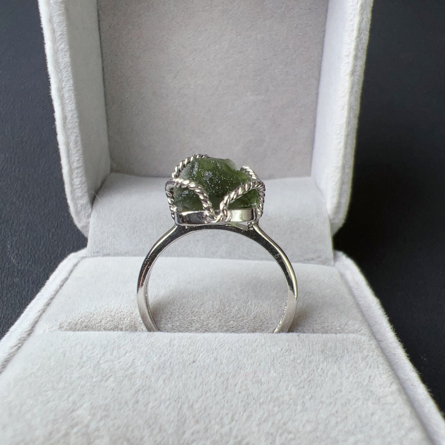 Best Green Color Genuine Moldavite Raw Stone Ring Handmade With 925 Sterling Silver Wrapping | Rare High-Frequency Healing Stone