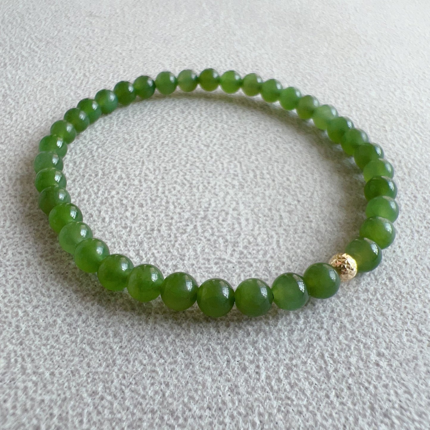 Green Nephrite Jade Bracelet With 18K Yellow Gold Faceted Bead | Natural Heart Chakra Healing Jewelry