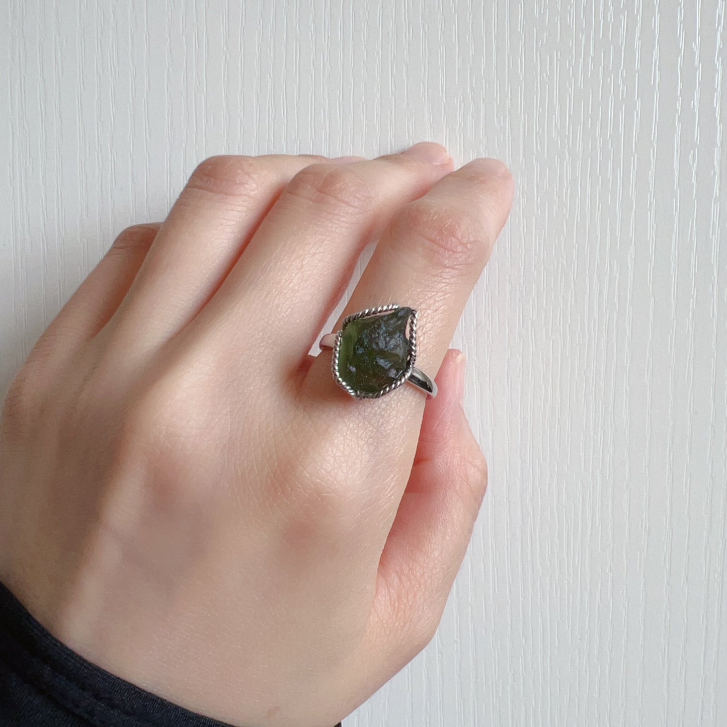 Best Green Color Genuine Moldavite Raw Stone Ring Handmade With 925 Sterling Silver Wrapping | Rare High-Frequency Healing Stone