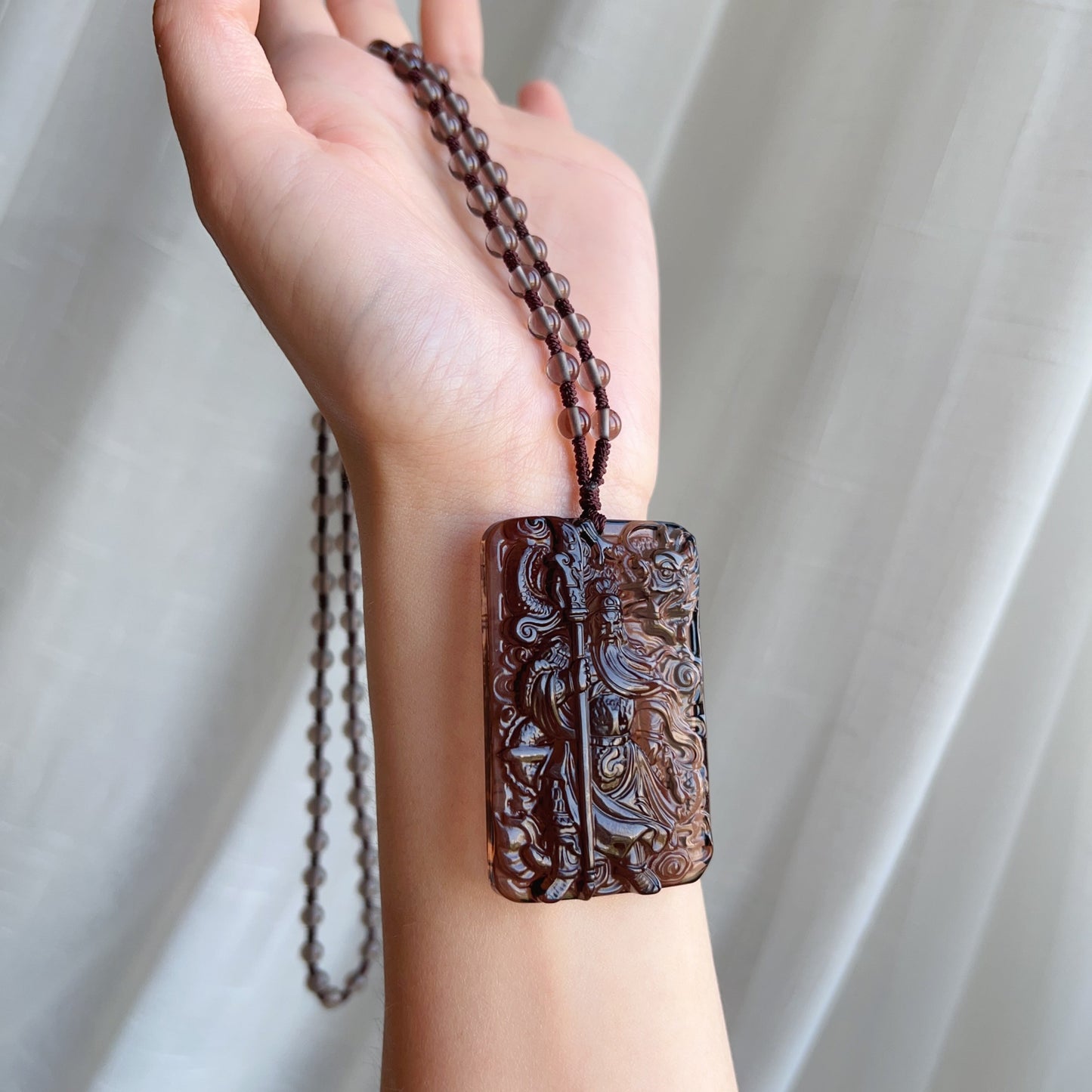 Top Grade Ice Obsidian Guan Yu Pendant With 5.5Mm Beaded Necklace | Grounding Protection Jewelry