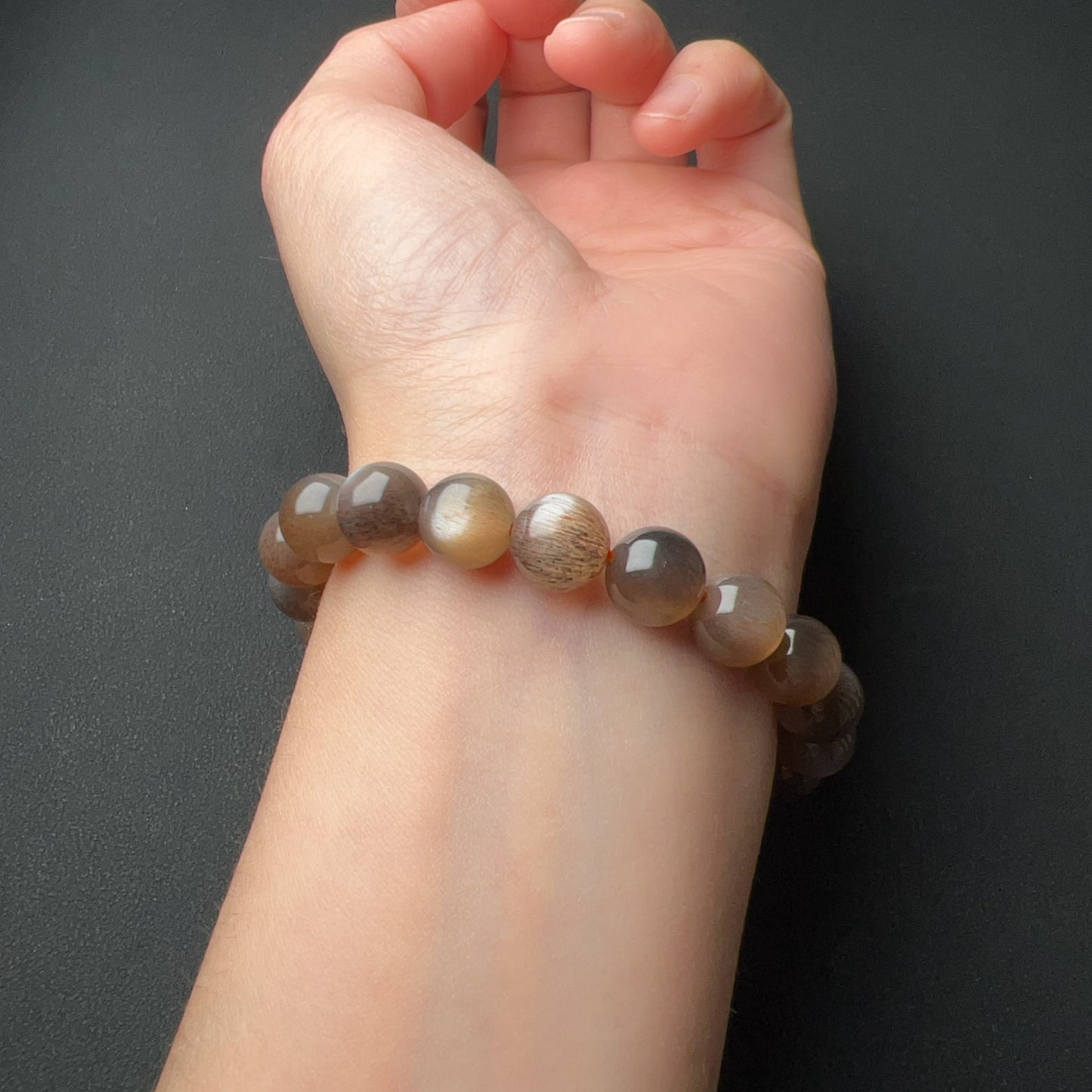 9.5Mm High-Quality Golden Black Skeleton With Sunstone Inclusion Crystal Bracelet | Handmade Root And Sacral Chakra Healing Crystal Jewelry