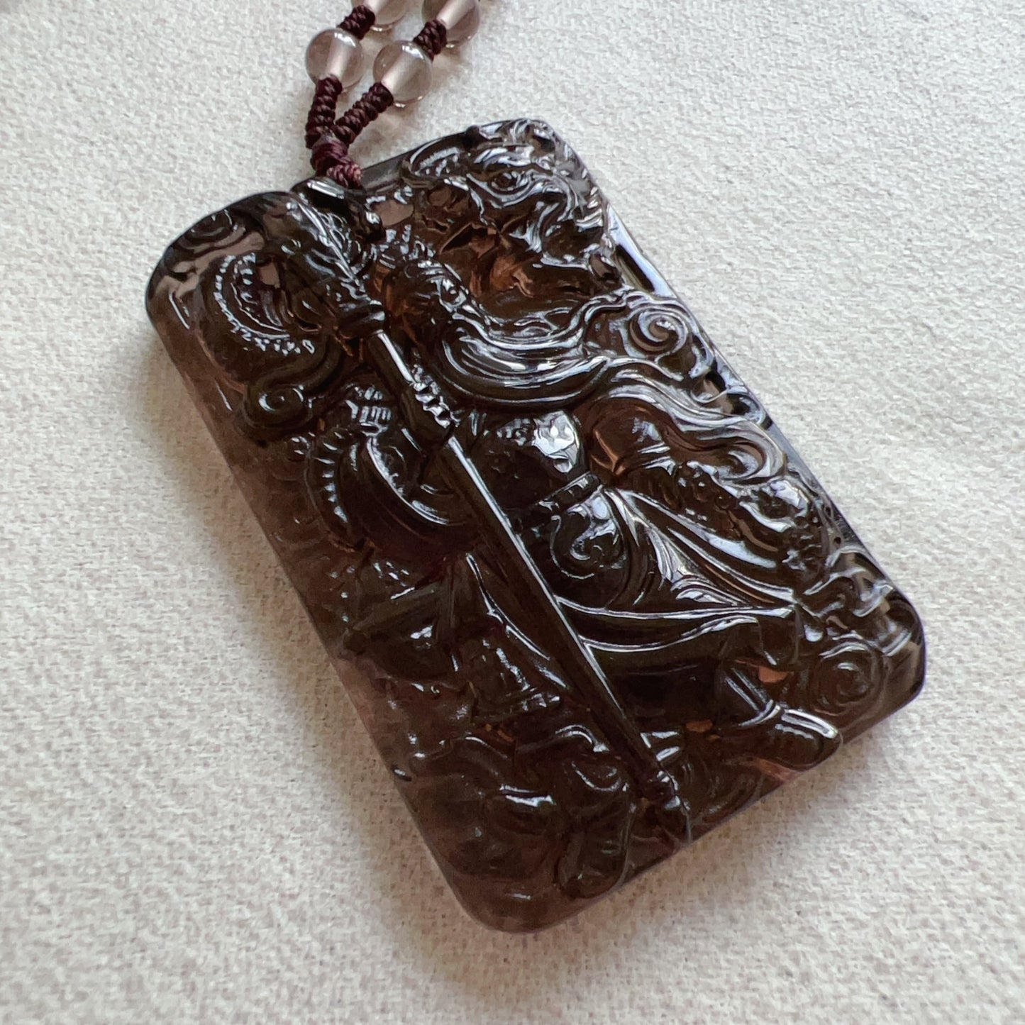 Top Grade Ice Obsidian Guan Yu Pendant With 5.5Mm Beaded Necklace | Grounding Protection Jewelry