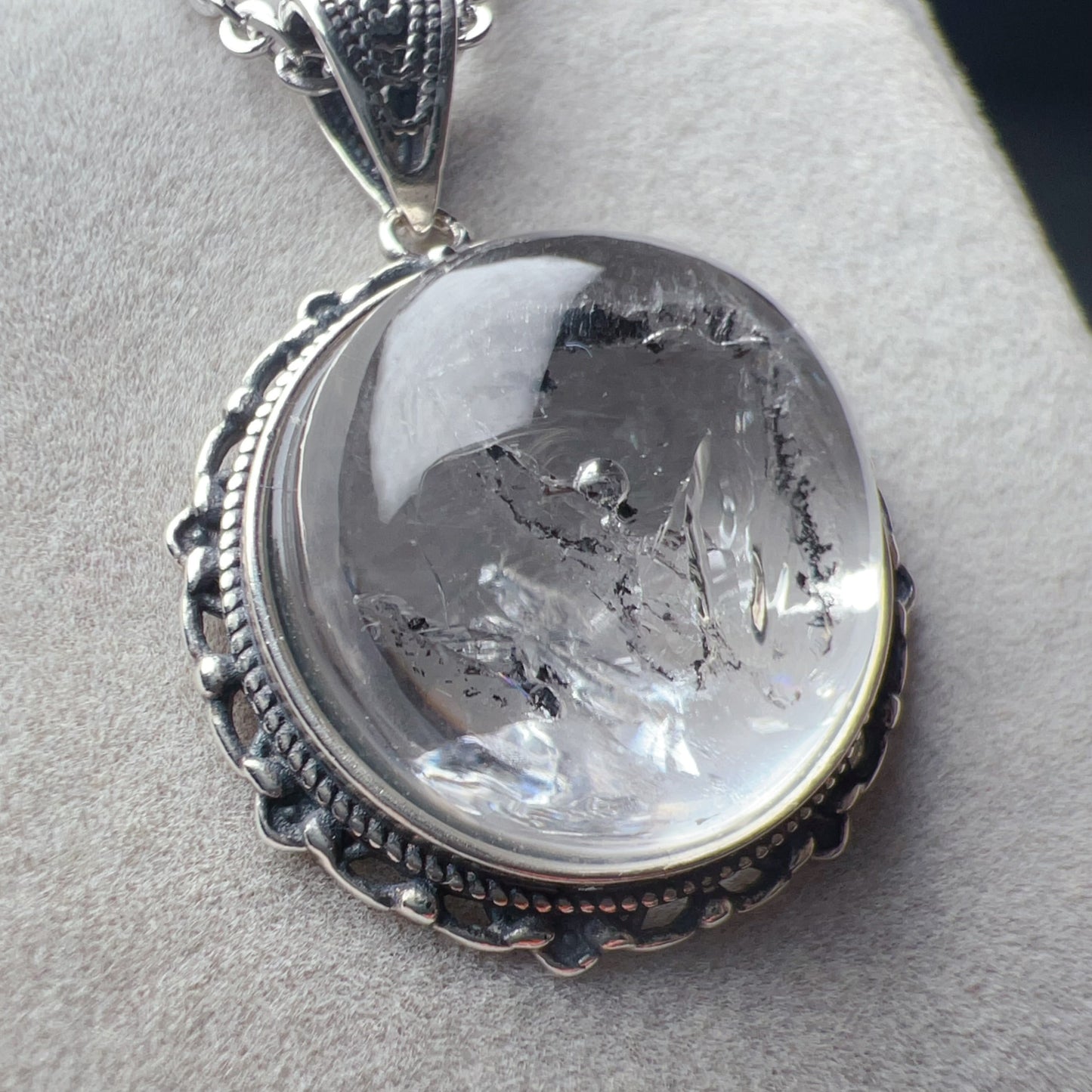 Good Clarity Water Enhydro Quartz Crystal Pendant Necklace Handmade With 925 Sterling Silver