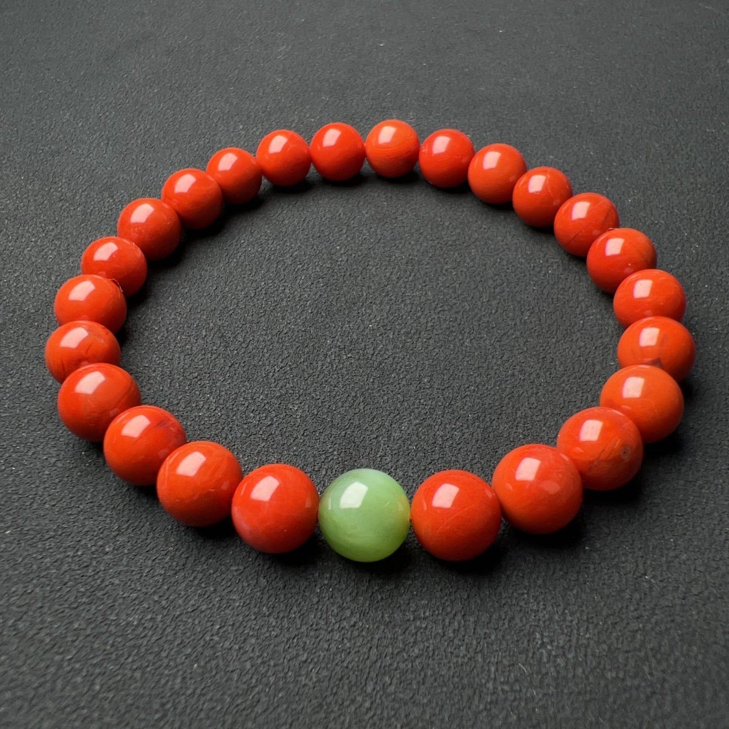 Handmade Nanhong Agate & Green Nephrite Bracelet | Natural Root Chakra Healing Jewelry For Love & Balance
