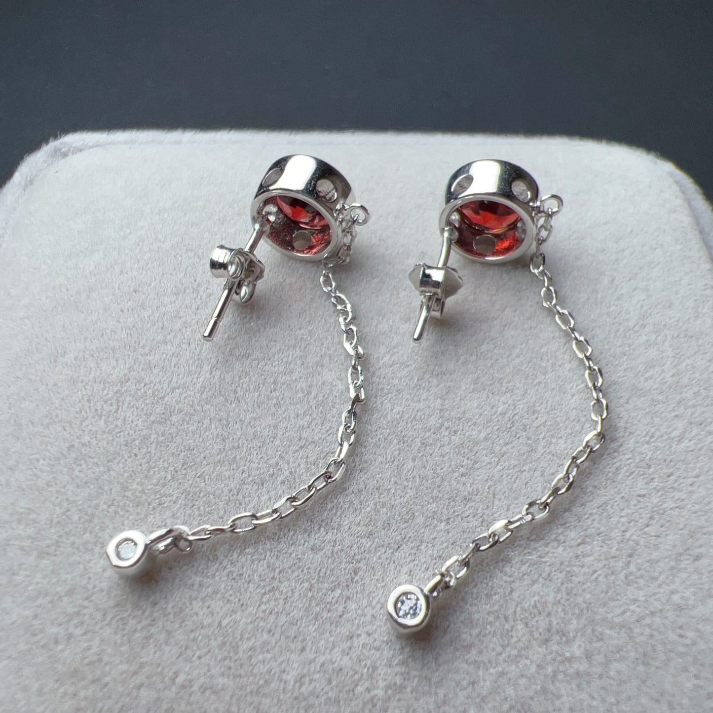 Natural Top-Grade Round Cut Garnet Earring Drops Handmade With 925 Sterling Silver & Cz Stones | One Of A Kind Fashion Jewelry