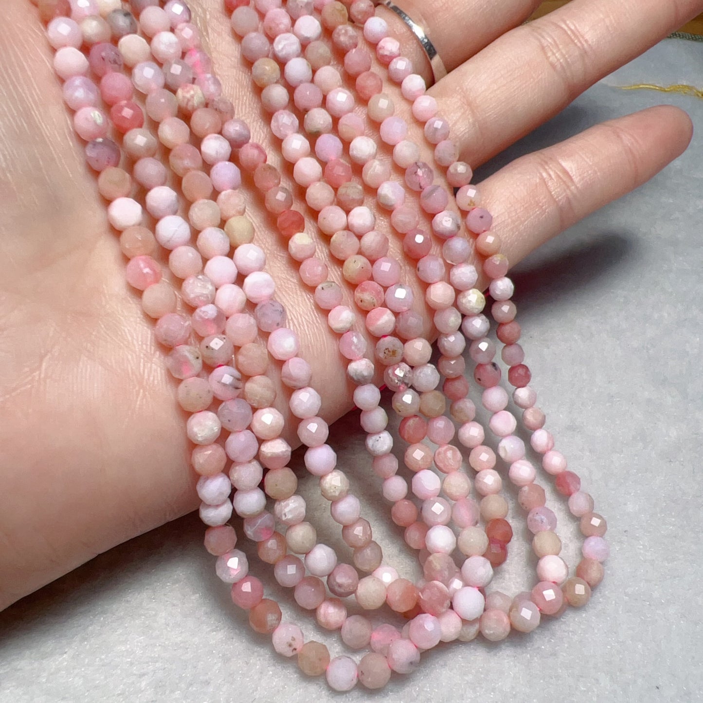 4Mm Natural Faceted Pink Opal Round Bead Strands For Diy Jewelry Project
