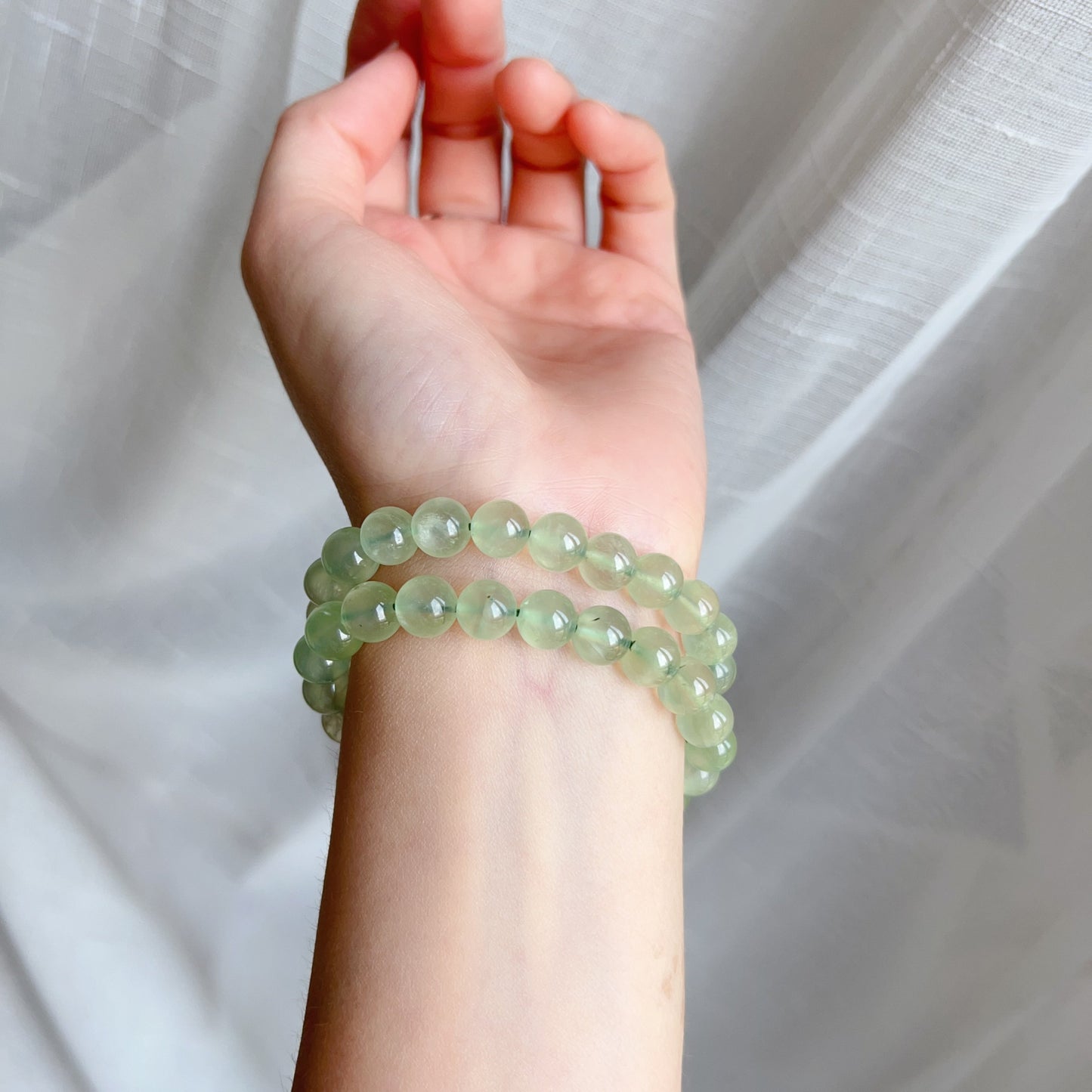 Stone Of Hope Best Green Color Prehnite Bracelet 8.7Mm Natural Heart Chakra Healing Stone