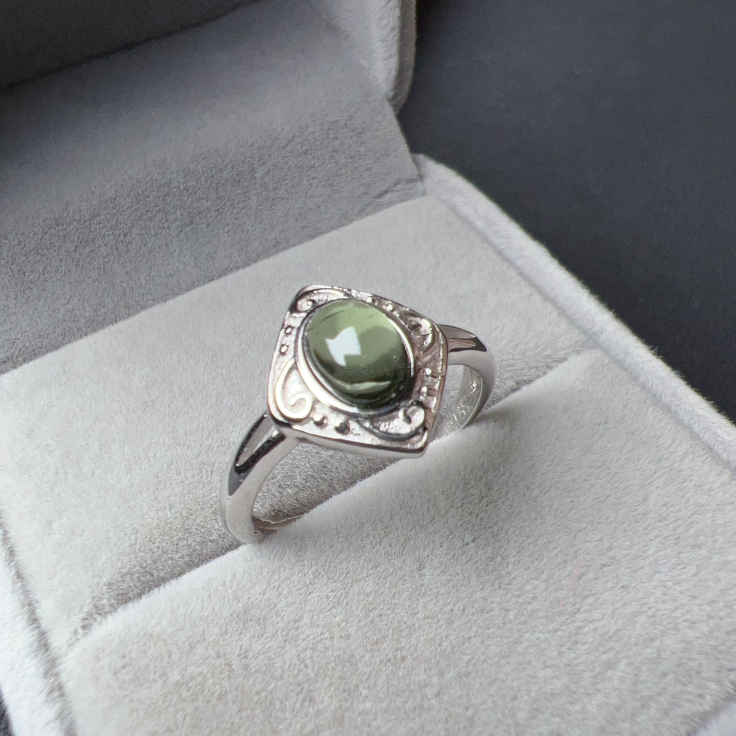 Custom-Made Moldavite Ring With 925 Sterling Silver Adjustable Style | Rare High-Frequency Heart Chakra Healing