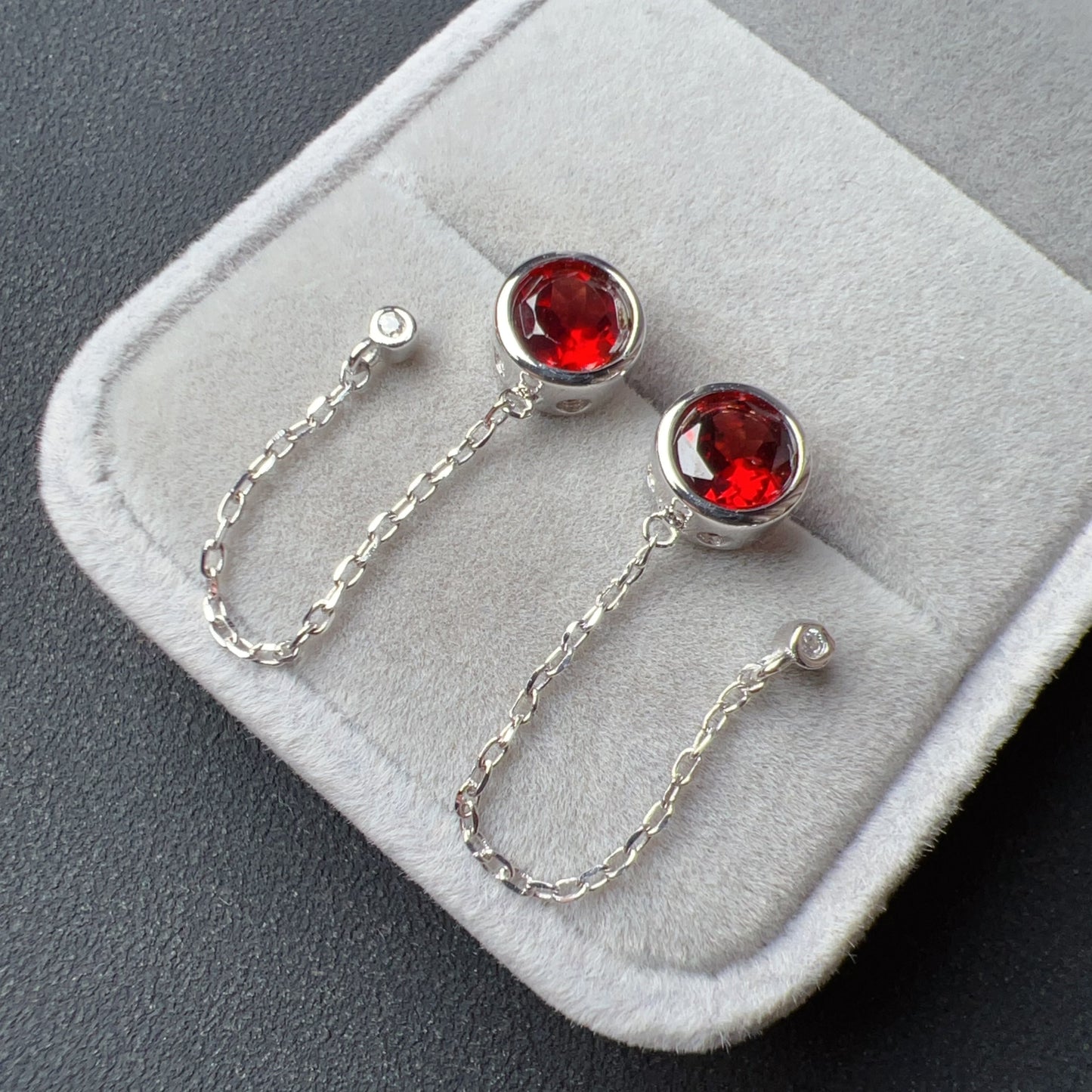 Natural Top-Grade Round Cut Garnet Earring Drops Handmade With 925 Sterling Silver & Cz Stones | One Of A Kind Fashion Jewelry