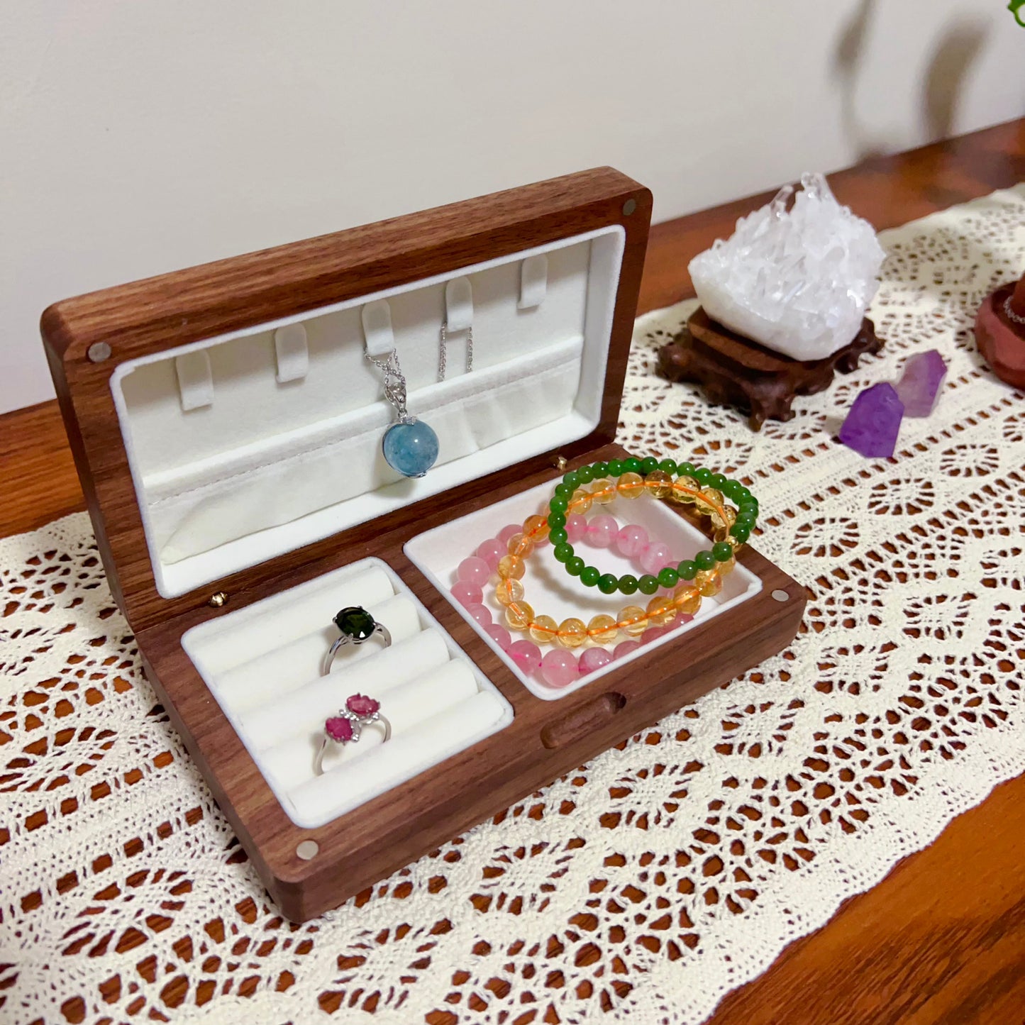 Handmade Natural Walnut Wood Jewelry Box For Bracelets Necklaces Rings Home Decors