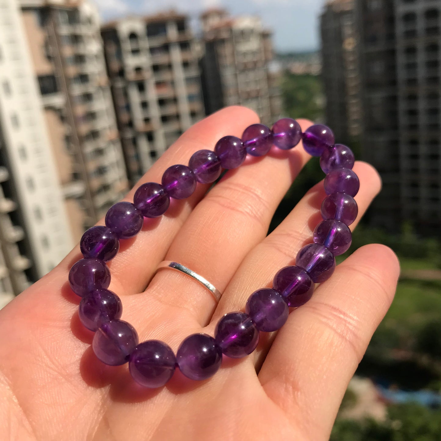8Mm Natural Amethyst Healing Crystal Bracelet From Brazil | Crown Third Eye Chakra Reiki Healing | Uplift Brainwork