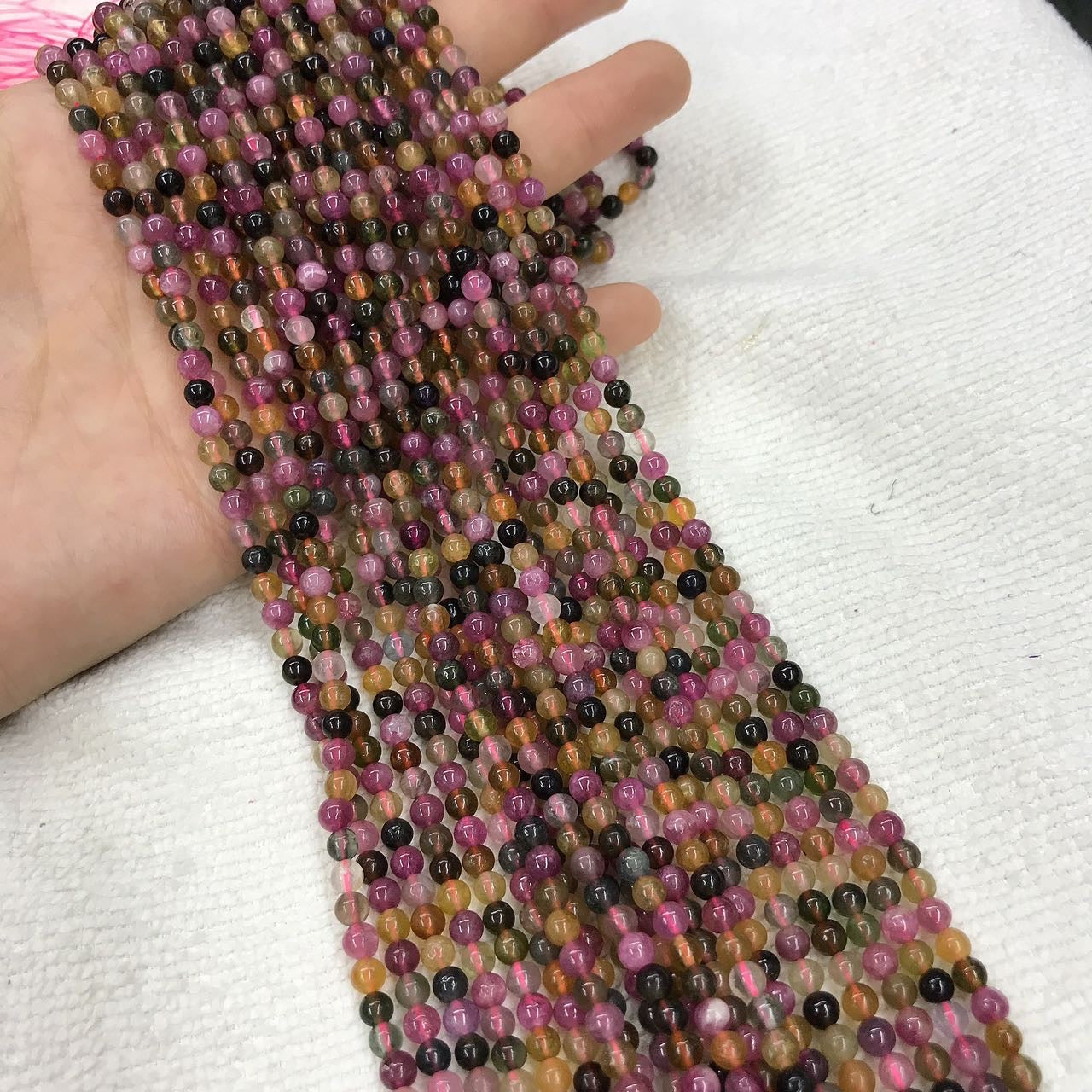 4Mm Natural Rainbow Tourmaline Round Bead Strands For Diy Jewelry Project