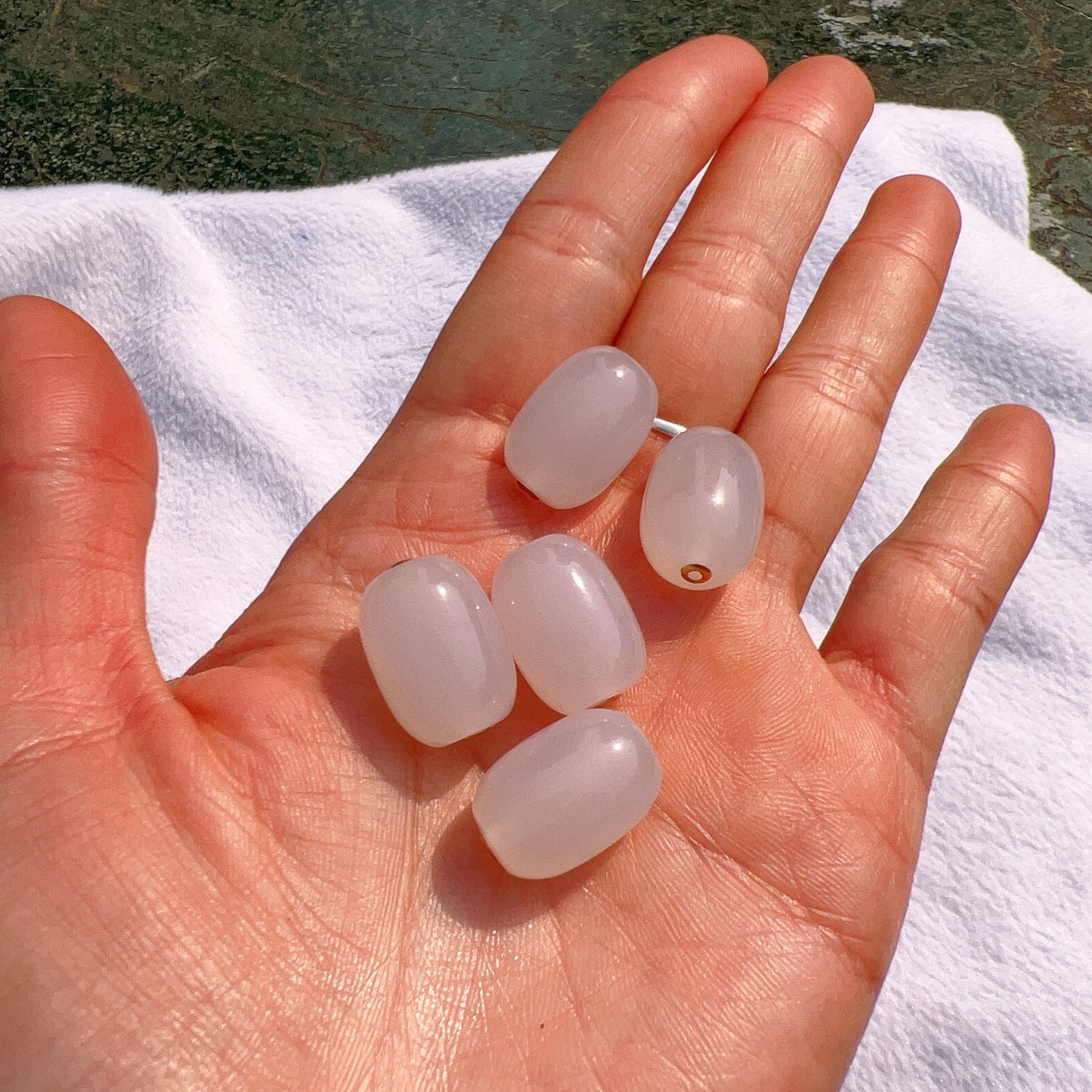 Natural White Chalcedony Barrel Beads Charms With 18K Yellow Gold Spacers Diy Jewelry Project
