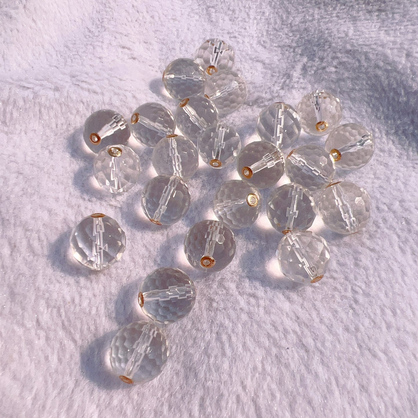 12Mm Natural Faceted Clear Quartz Bead Charms With 18K Yellow Gold Spacers For Diy Jewelry Project