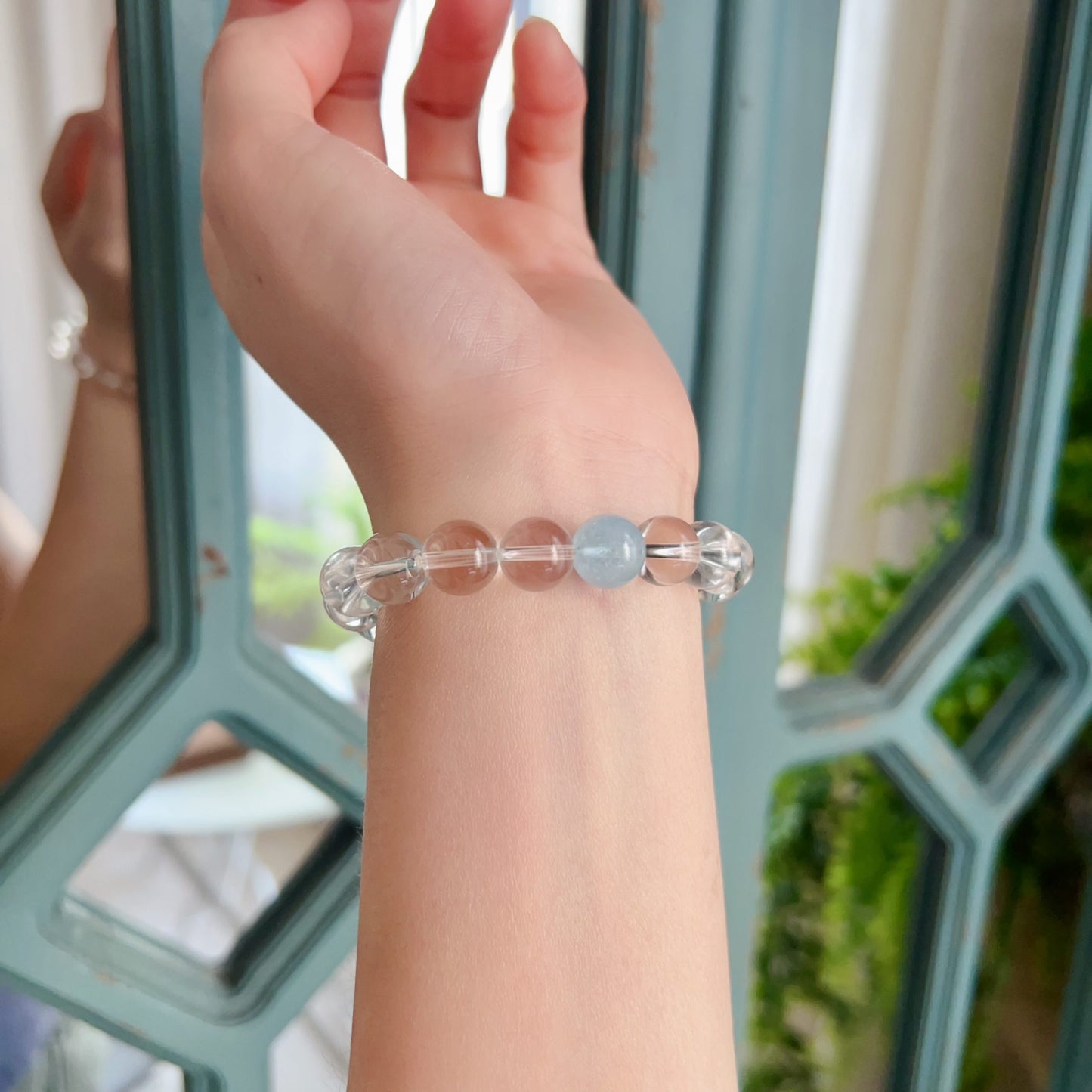 Natural Aquamarine And Clear Quartz Healing Crystal Bracelet | 10Mm Beaded Meditation Jewelry For Crown Chakra