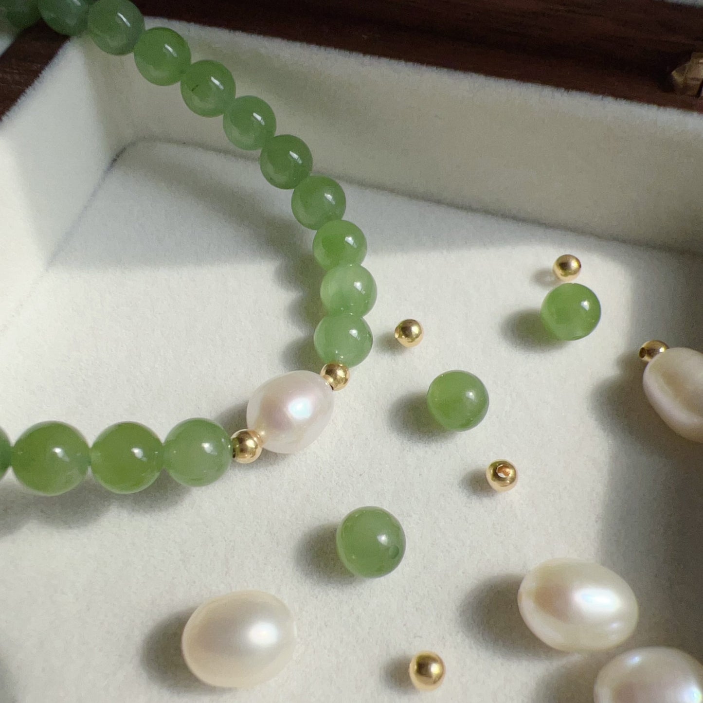 Authentic 6Mm Green Nephrite Jade Bracelet | Handcrafted With 18K Gold And Freshwater Pearl | Natural Healing Crystal Jewelry For Prosperity And Balance