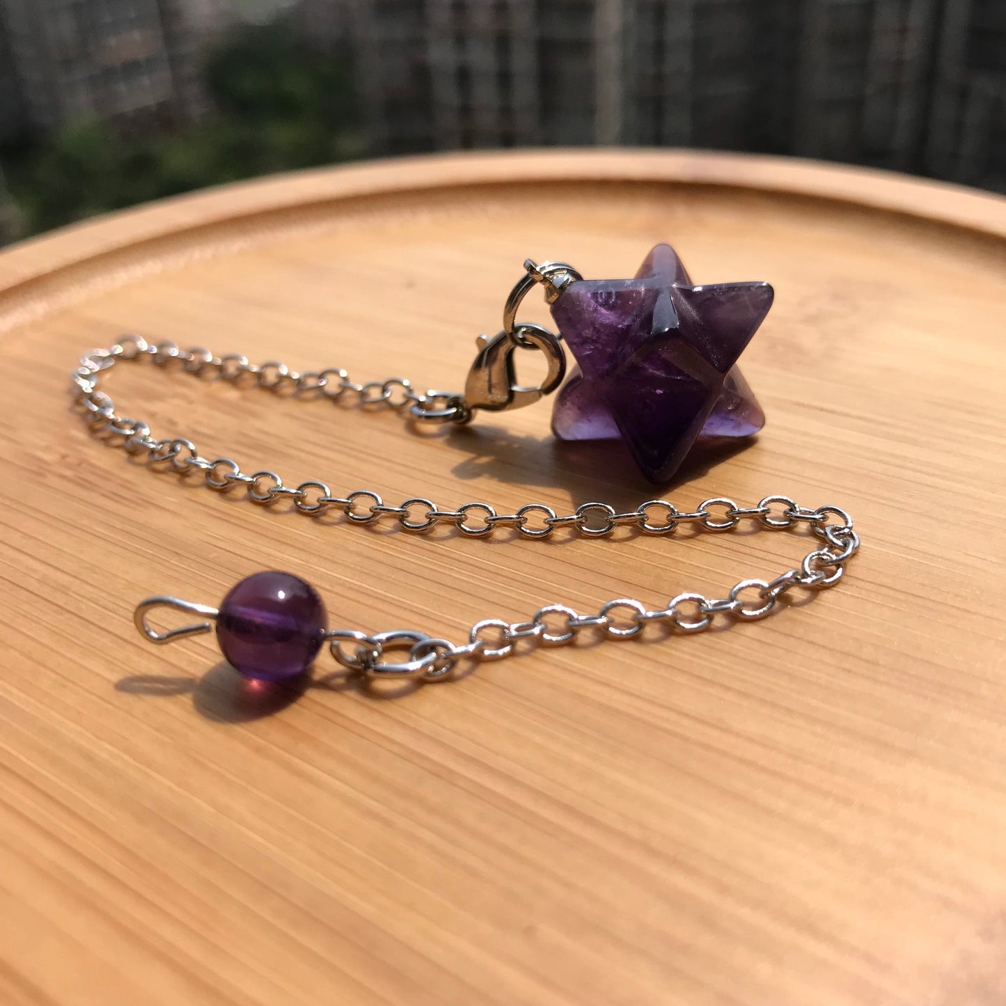 Handmade Merkaba Pendulum | Amethyst, Clear Quartz For Crown Chakra Healing | Unique Spiritual Pendant