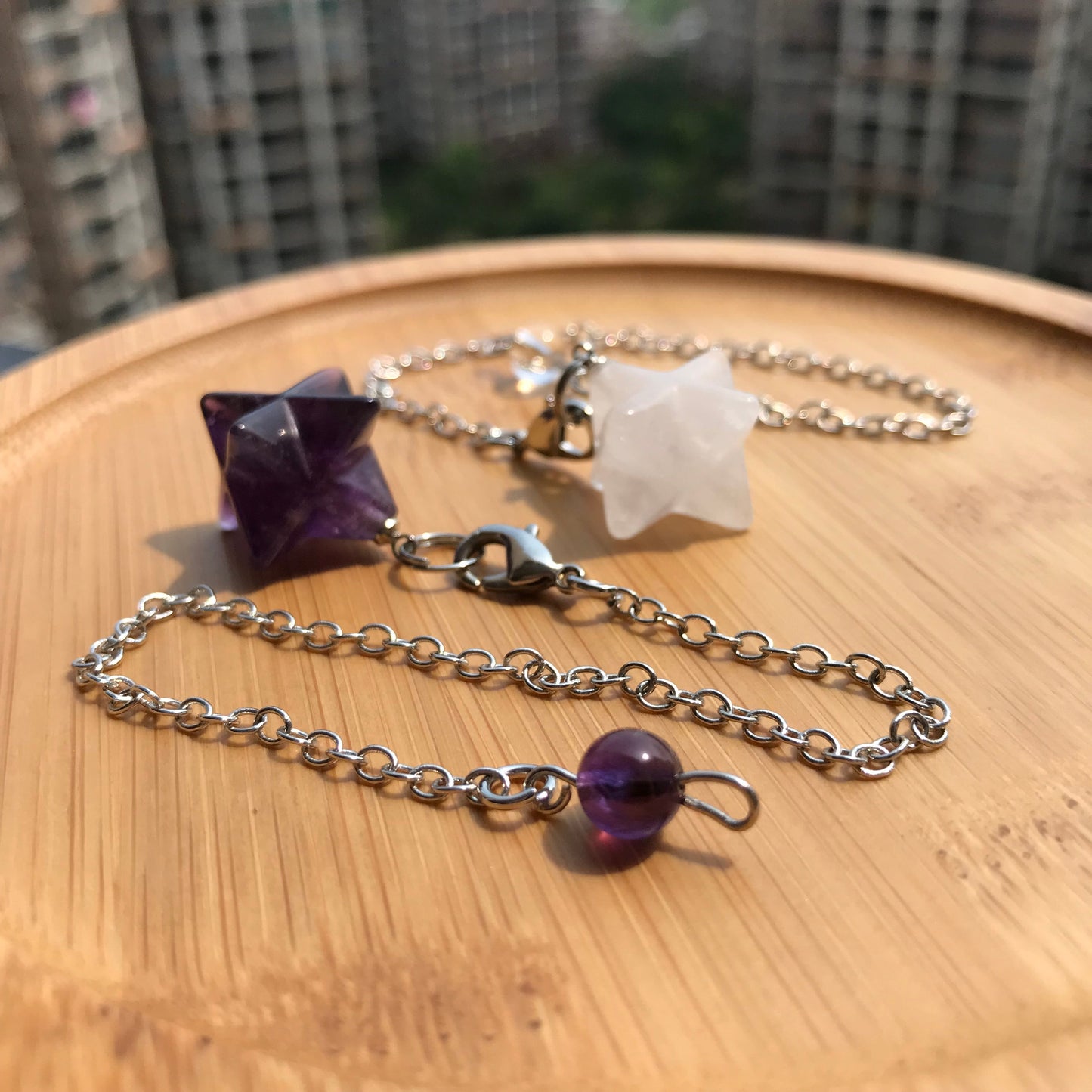 Handmade Merkaba Pendulum | Amethyst, Clear Quartz For Crown Chakra Healing | Unique Spiritual Pendant
