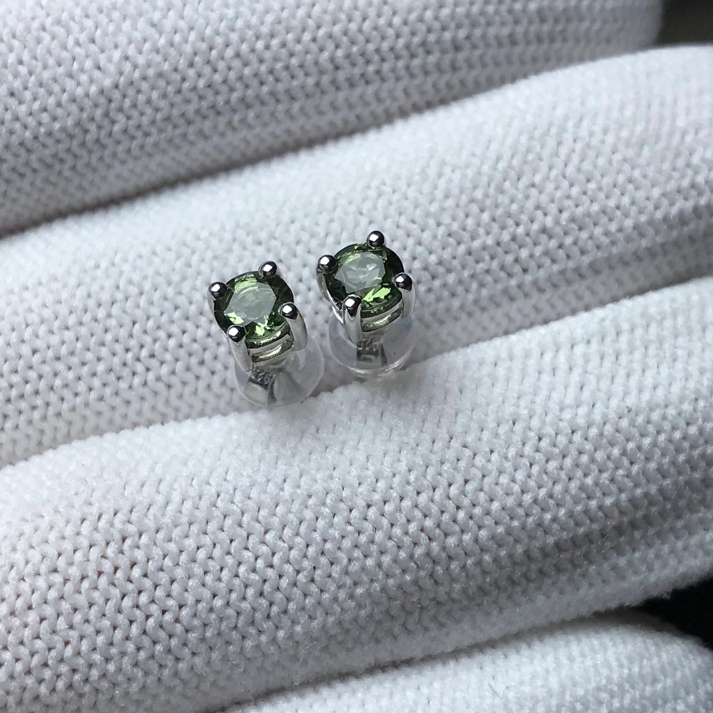 4Mm Gem-Grade Round Cut Moldavite Earrings | Premium Green Healing Stone For Heart Chakra Energy