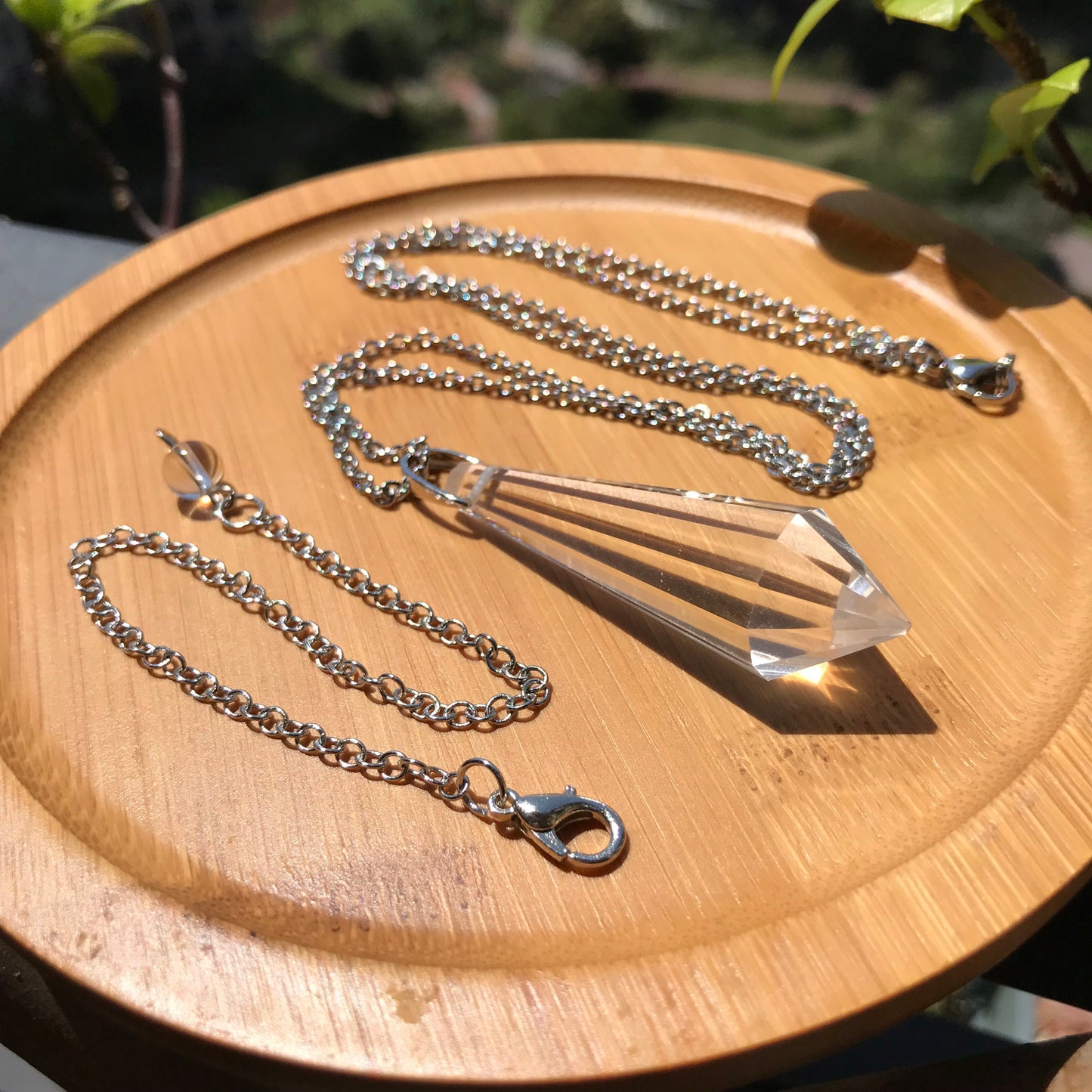 Handmade Faceted Clear Quartz Pendulum Necklace | Crown Chakra Healing Crystal | Spiritual Dowsing Pendant For Enlightenment And Clarity