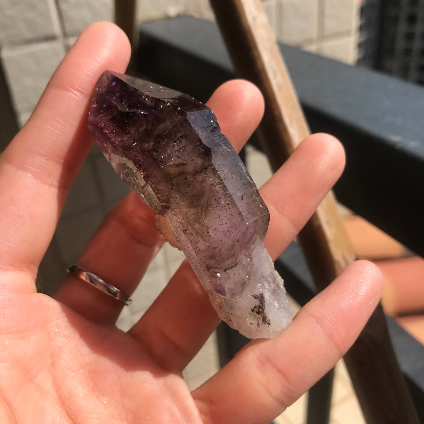 High Quality Super Seven Crystal Rare Scepter 48.9G High Vibration Frequency Raw Stone Powerful Healing For Seven Chakra Amethyst, Quartz, Smoky Quartz, Cacoxenite, Rutile, Goethite And Lepidocrocite