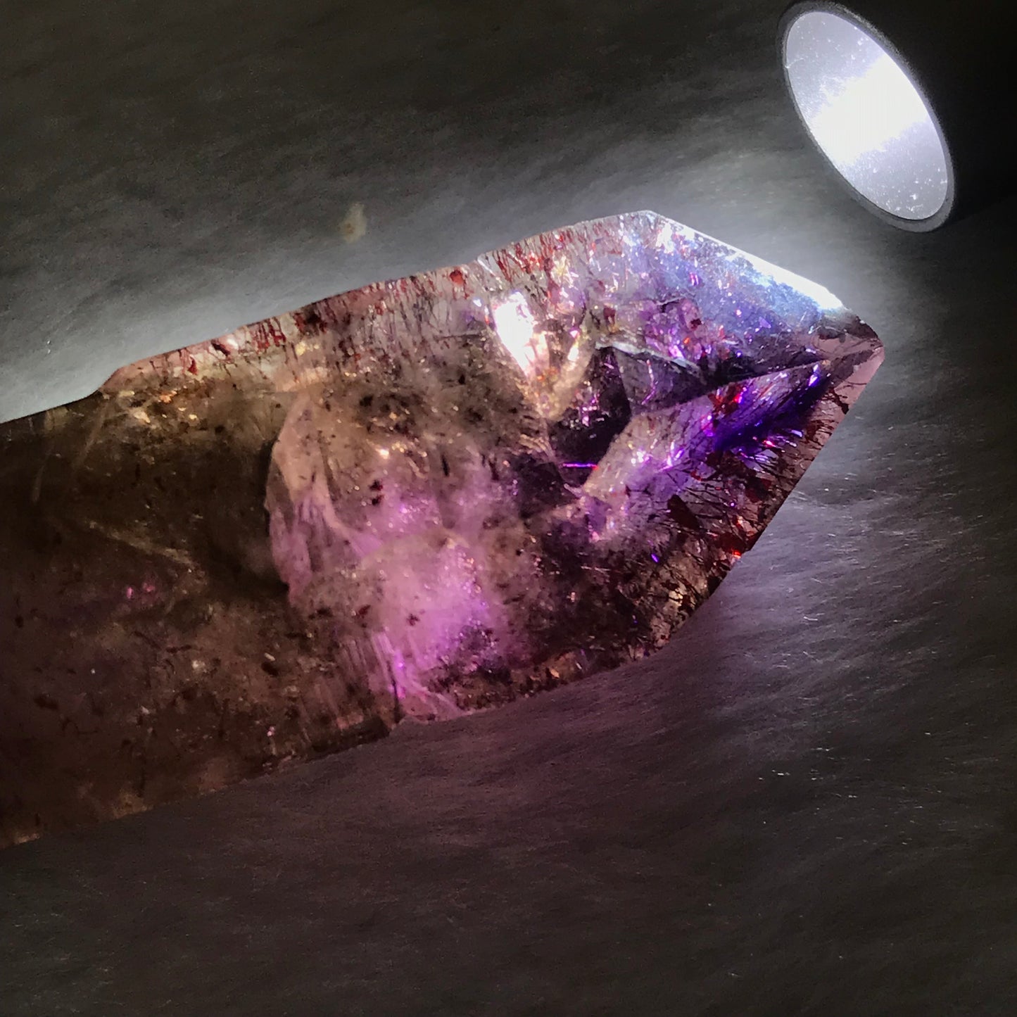 High Quality Super Seven Crystal Rare Scepter 48.9G High Vibration Frequency Raw Stone Powerful Healing For Seven Chakra Amethyst, Quartz, Smoky Quartz, Cacoxenite, Rutile, Goethite And Lepidocrocite